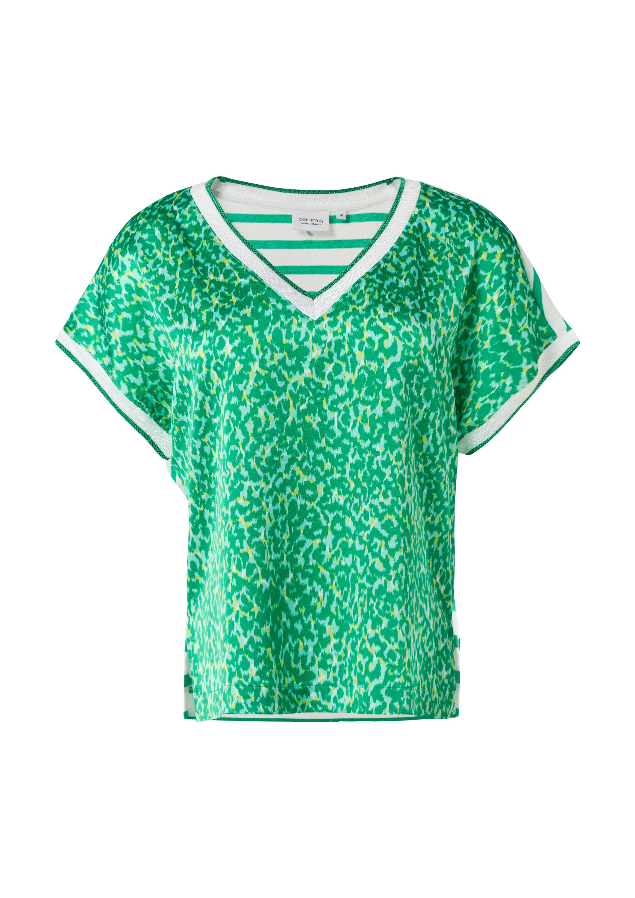comma Kurzarmshirt T-Shirt T-Shirt im Fabricmix mit Front-Print günstig online kaufen