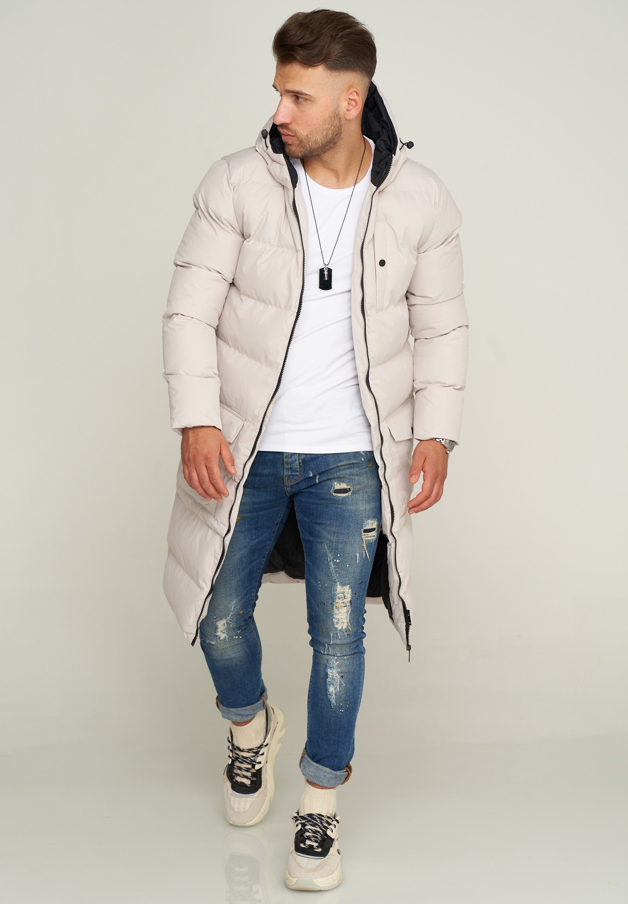 SOULSTAR Parka mit Kapuze als Langer Steppmantel - Winterjacke S2KANSK Herren warmer Wintermantel Pufferjacke Steppjacke