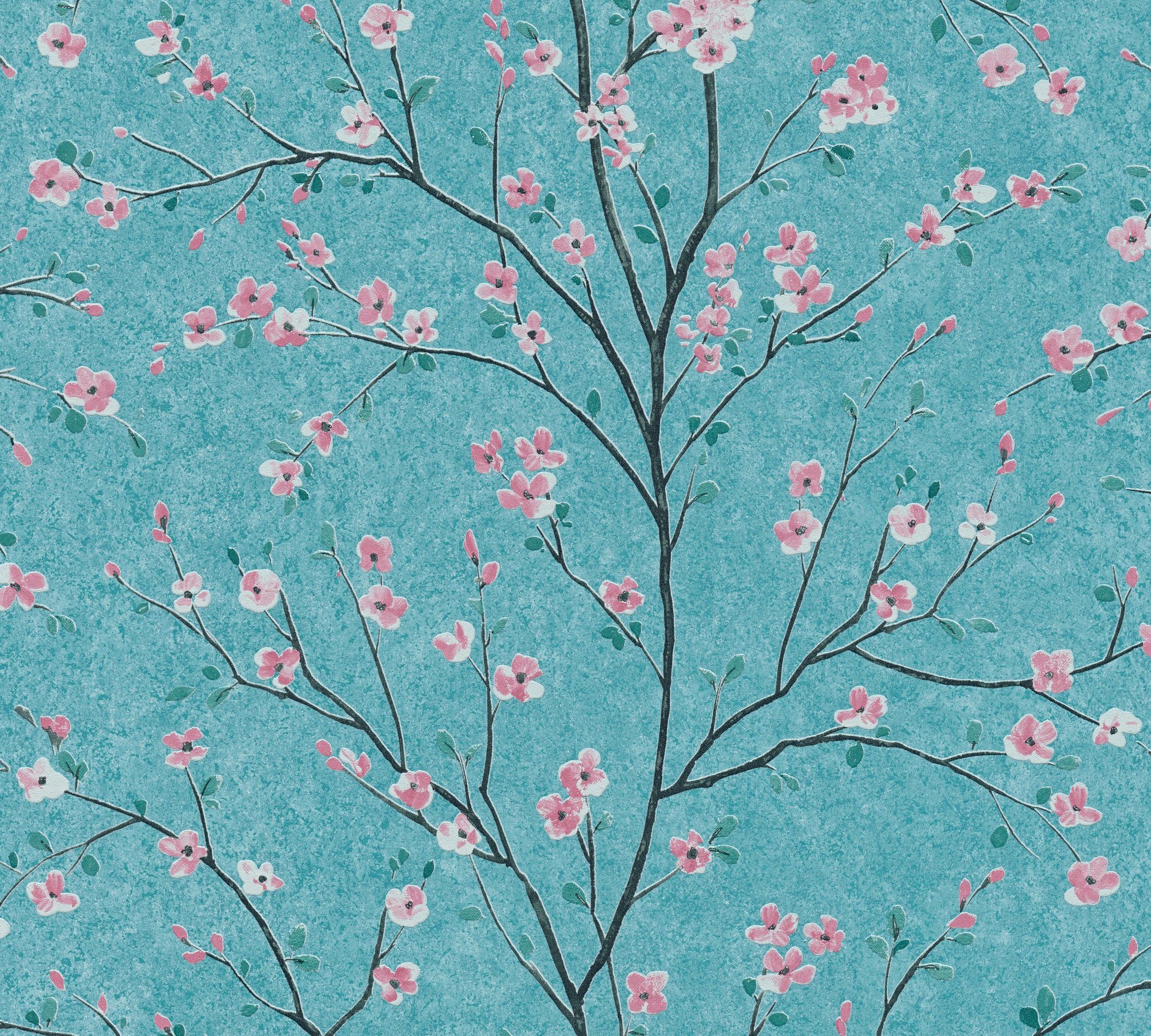A.S. Création living walls Vliestapete Stories, botanisch, Blumen Tapete Metropolitan Mio floral, türkis/rosa/schwarz Tokio