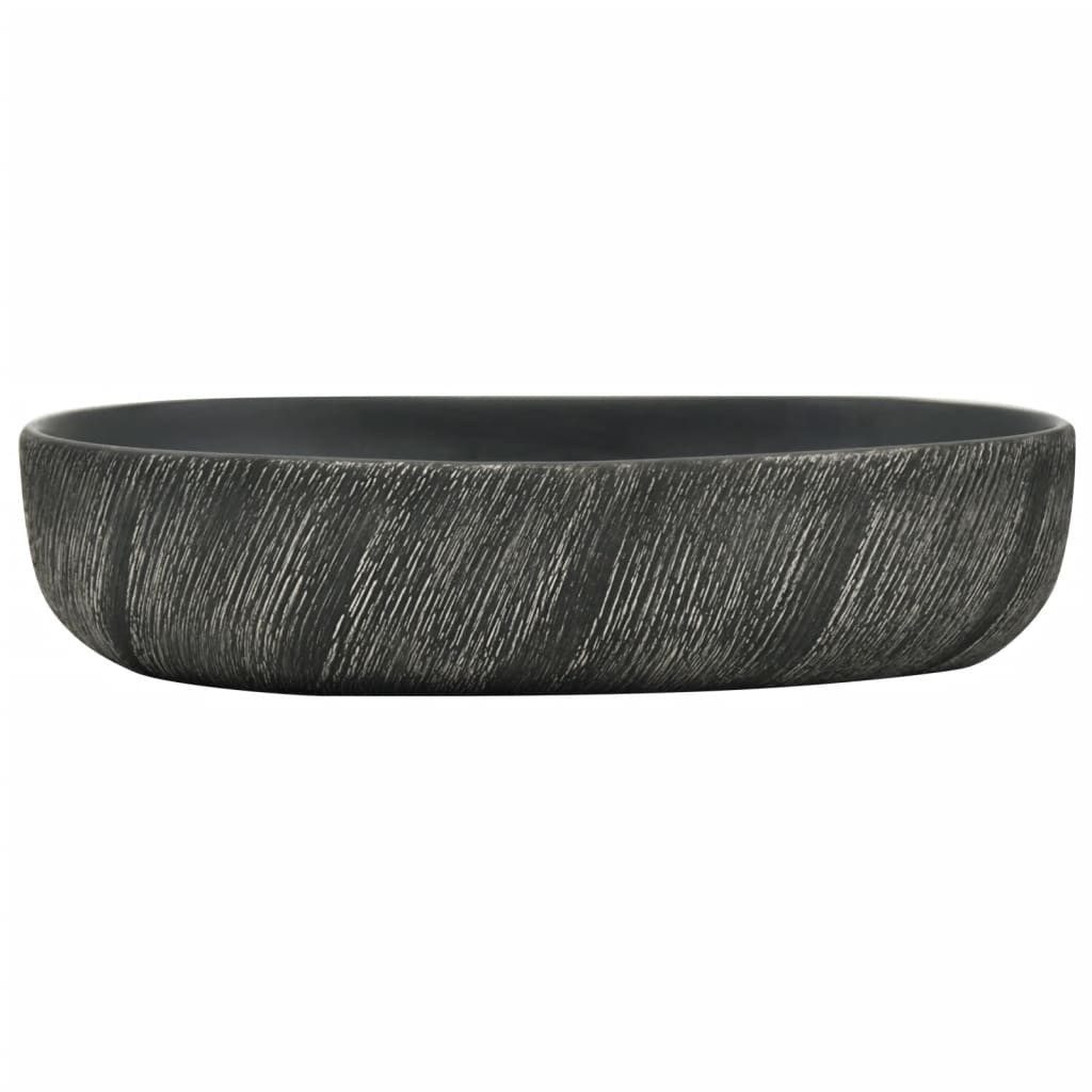 vidaXL Waschbecken 59 x 40 x 14 cm Waschbecken Badezimmer Aufsatzwaschbecken Schwarz Oval