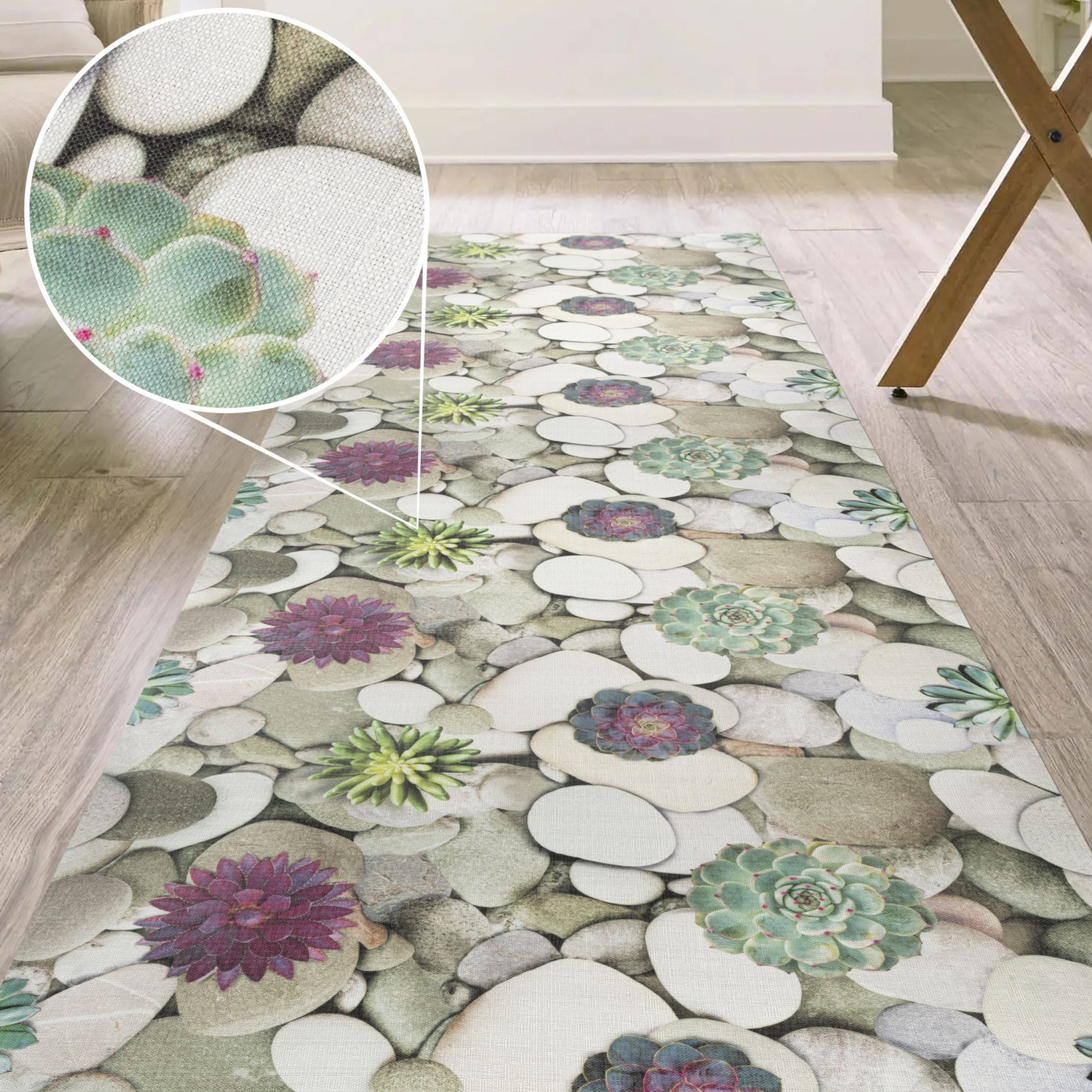 ANRO Küchenläufer RANNA Hochwertig Küchenteppich Teppich Textil, Eckig, Bodenläufer 100x65cm Spa Steine Grau pflegeleicht – Bild 5 von 5