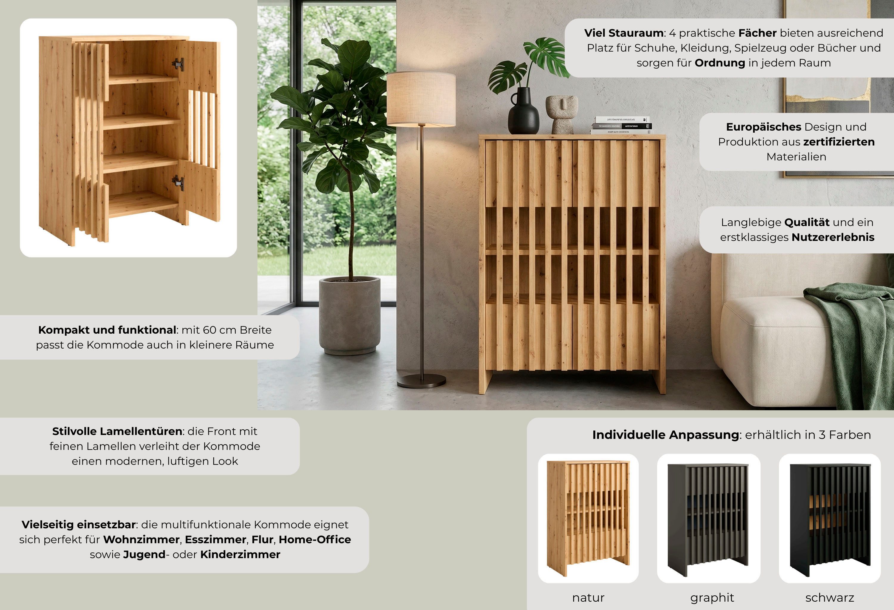 OTTO home Mehrzweckschrank (Maße B/T/H: 60/35,4/87 cm) Kommode mit viel Stauraum, Maße B/T/H: 60/35,4/87 cm – Bild 3 von 5