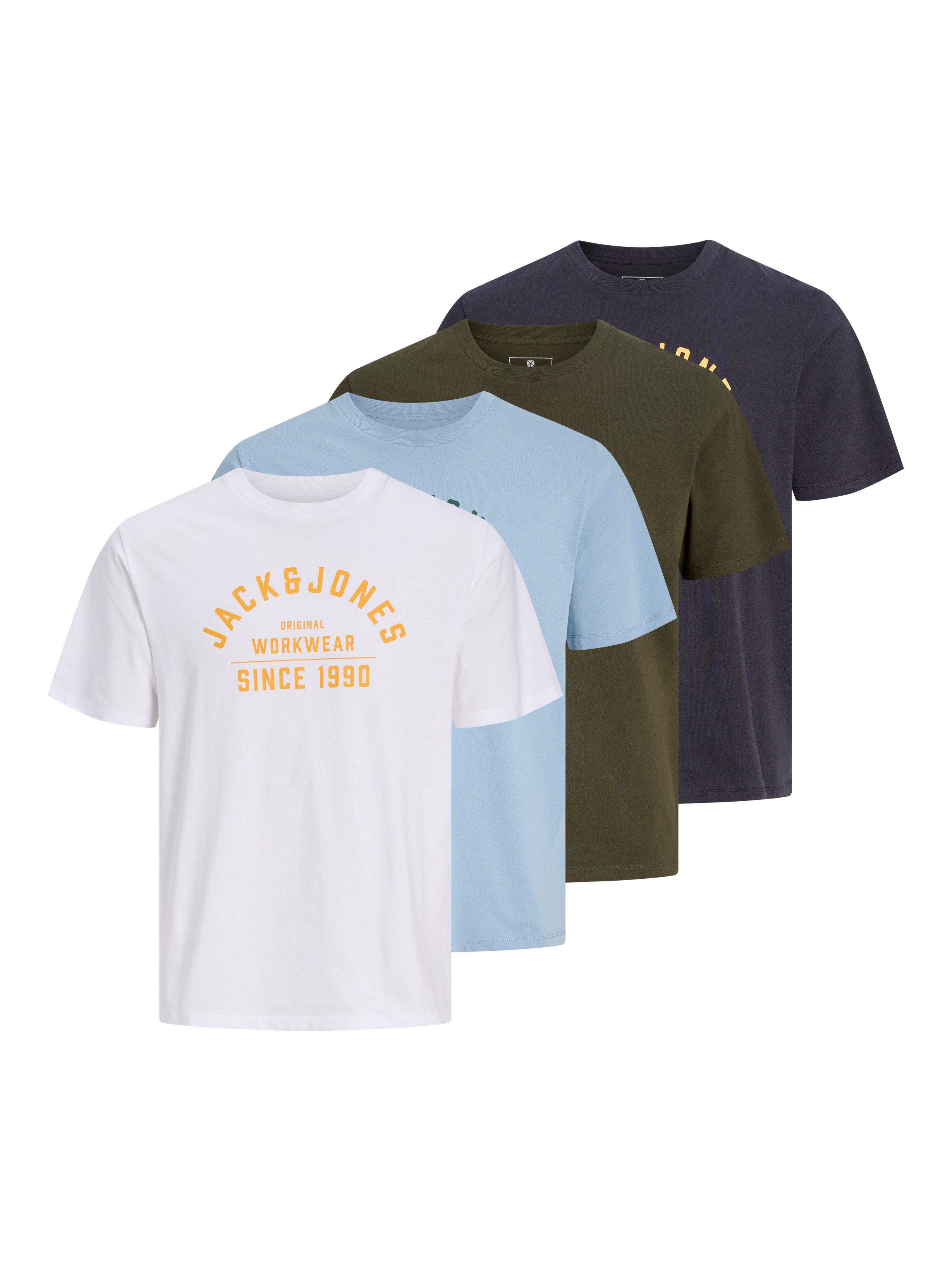 Jack & Jones T-Shirt JPRBLUTHOR SS TEE FST 4PK MP (Packung, 4-tlg) aus Baumwolle, gerader Schnitt