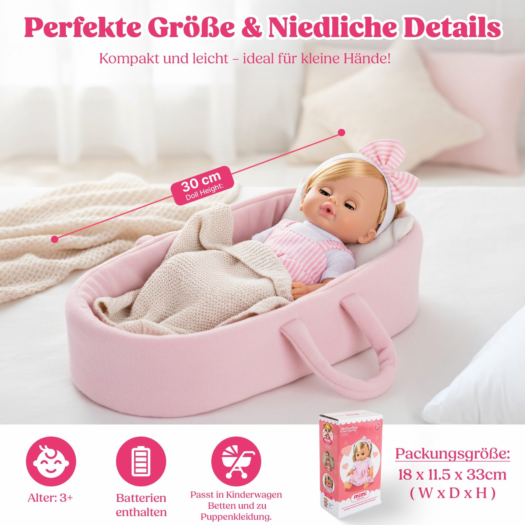 Kinderplay Dolls & Strollers Babypuppe Puppe MiMi 30 cm – sprechendes Baby – Rollenspielspaß für Kinder