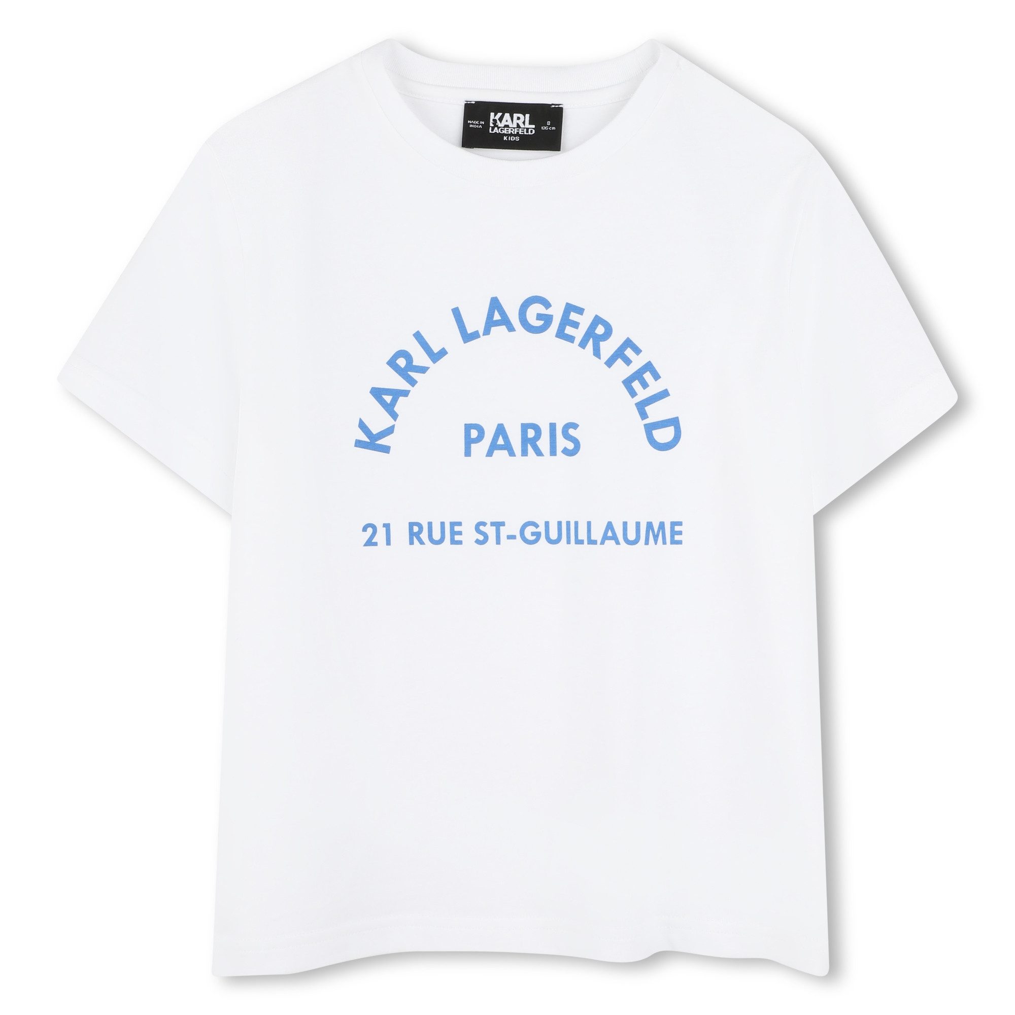 KARL LAGERFELD Print-Shirt KARL LAGERFELD KIDS T-Shirt weiß mit blauem Print und Logo