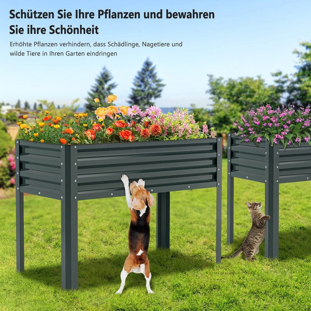 Meulbaty Hochbeet Verzinktes Hochbeet mit Füßen, Metall-Hochbeetkasten für Pflanzen (1 St), auf Balkon, Terrasse und Garten, 80 cm Höhe