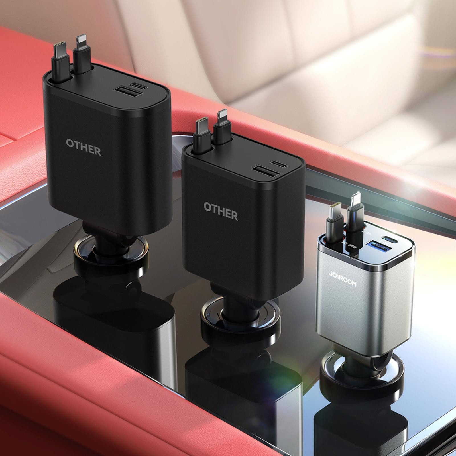 JOYROOM JR-CCL05 Handy KFZ Ladegerät USB A USB C Lightning Smartphone-Ladegerät (3000 mA, Handy KFZ 2 Port USB A USB C Lightning Auto Schnell Ladeadapter)