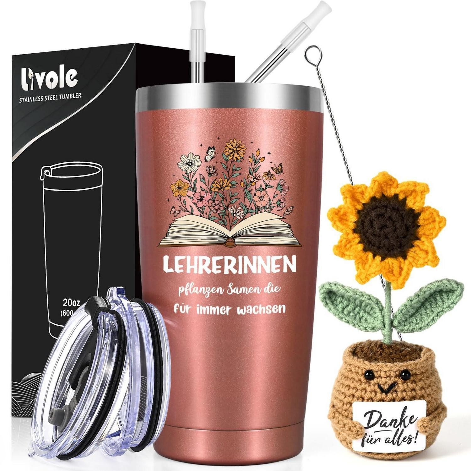 LuxusKollektion Thermobecher Thermobecher Lehrerin Edelstahl 600ml Sonnenblume, Metall