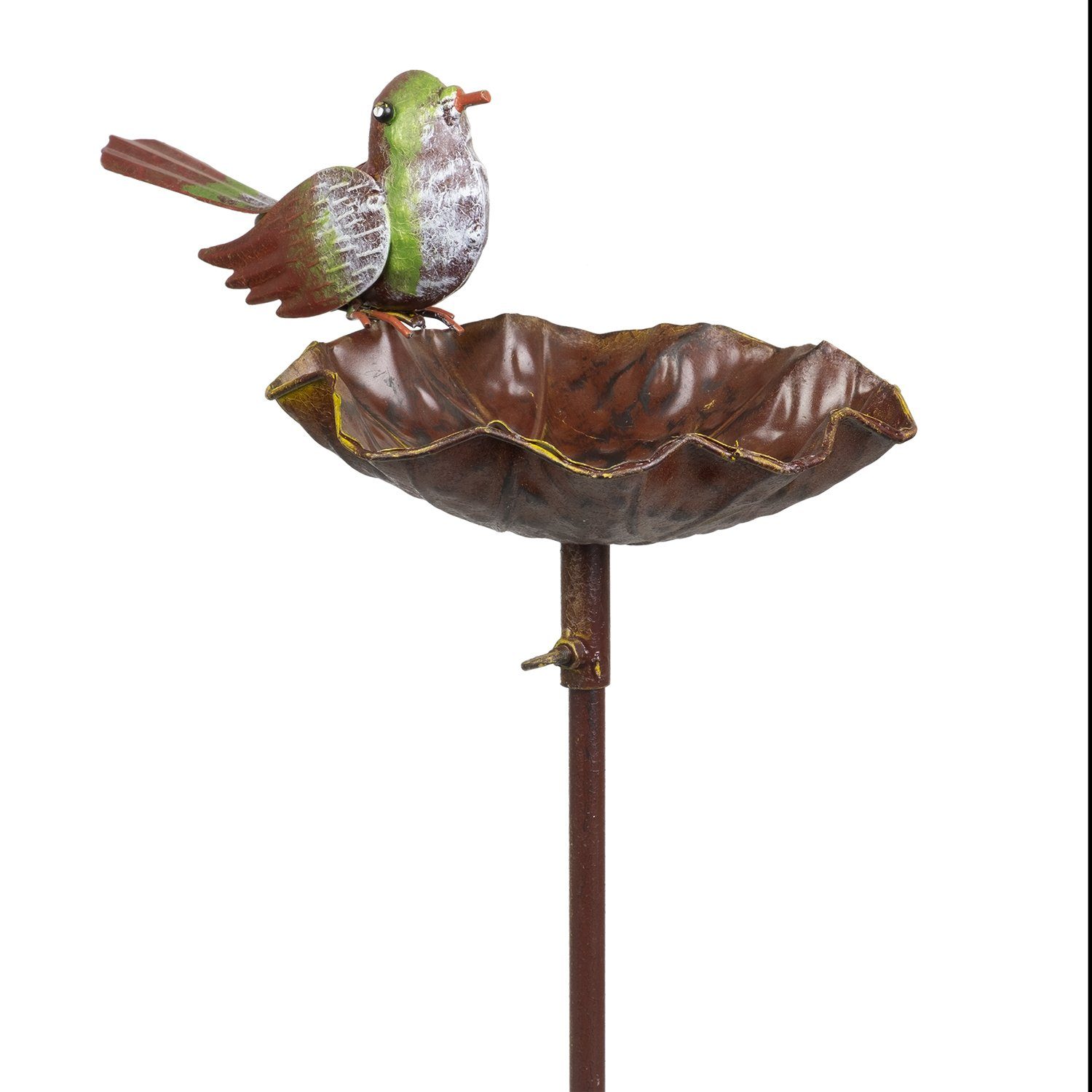 Moritz Gartenstecker Vogeltränke mit grünem Vogel Gartenfigur Gartedekoration Gartenstab Dekostab Metall Erdspieß