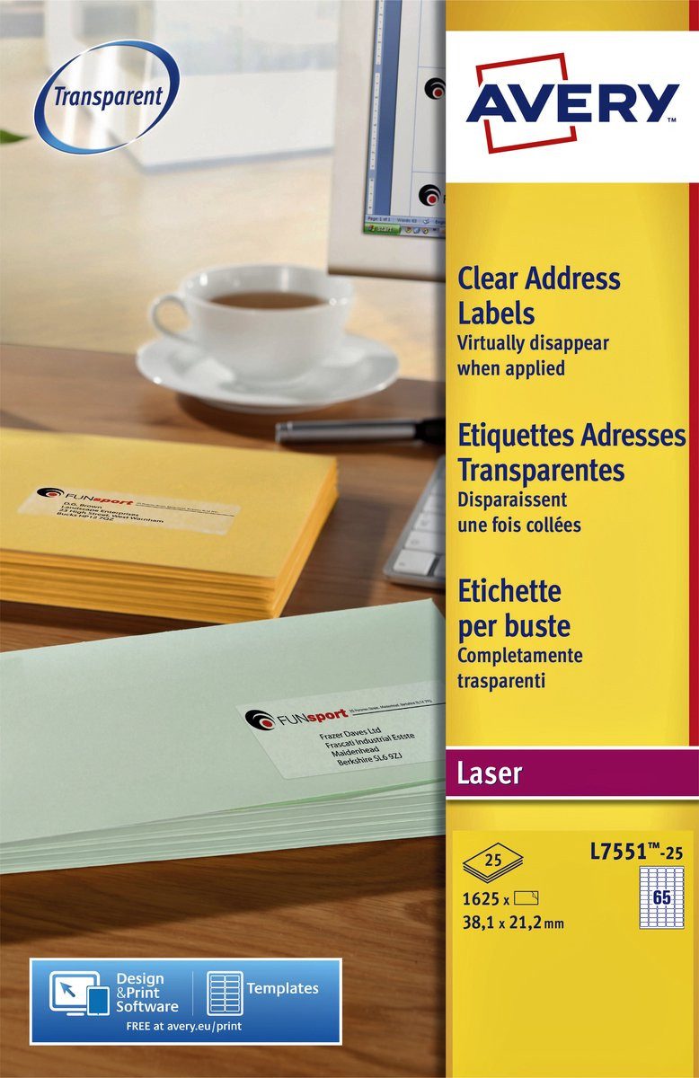 AVERY Etikettenpapier Transparente QuickPEEL Etiketten 381 x 212 mm