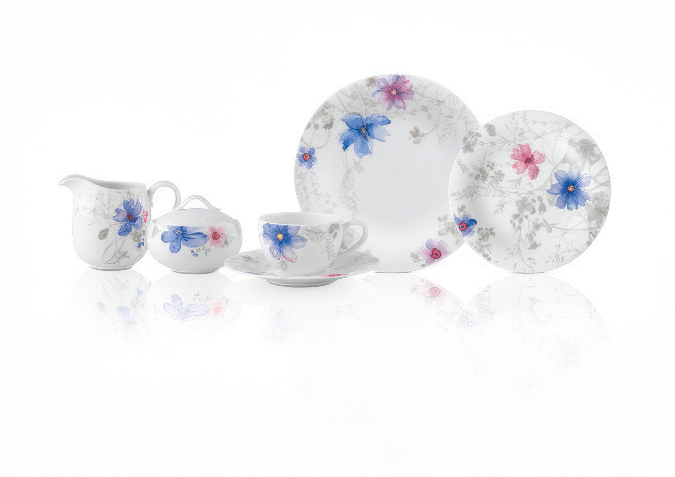 Villeroy & Boch Frühstücksteller Mariefleur Gris, Spülmaschinengeeignet, Mehrfarbig, Blumen, ⌀ 21.5cm, Mehrfarbig
