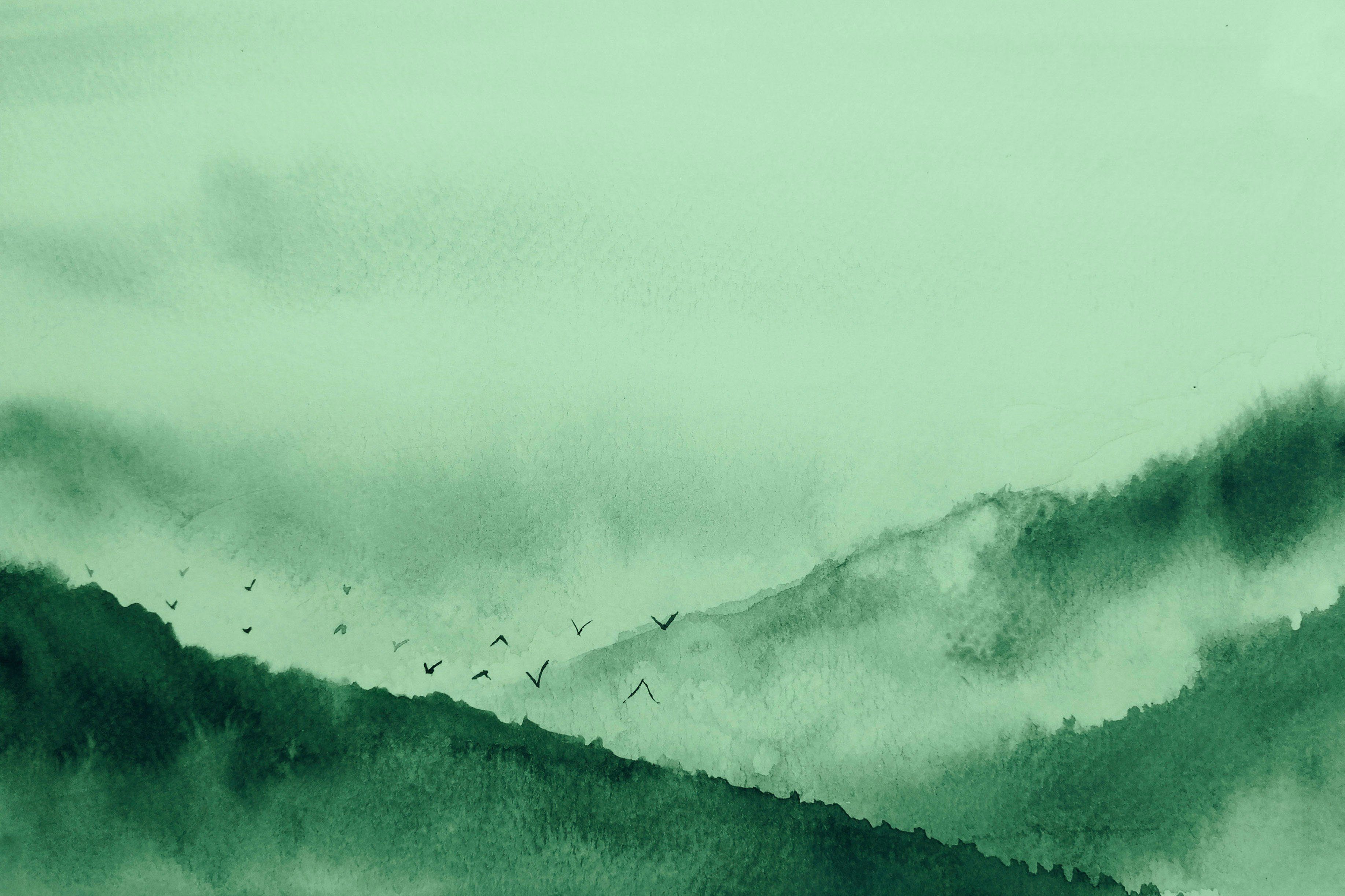 Landscape, Gloomy Gebirge (1 Bild Wald St), Nebel Création Landschaft Keilrahmen A.S. Leinwandbild grün Berg