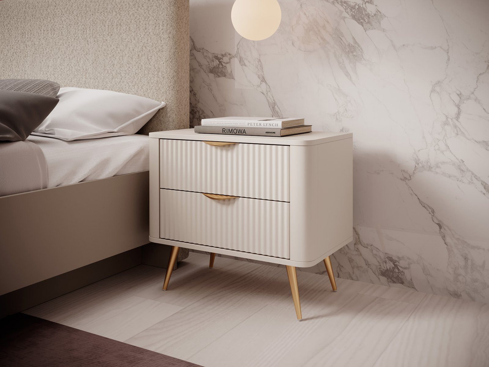 Compleo Nachttisch mit 2 Schubladen auf hohen Beinen BELLO Lamellen günstig online kaufen