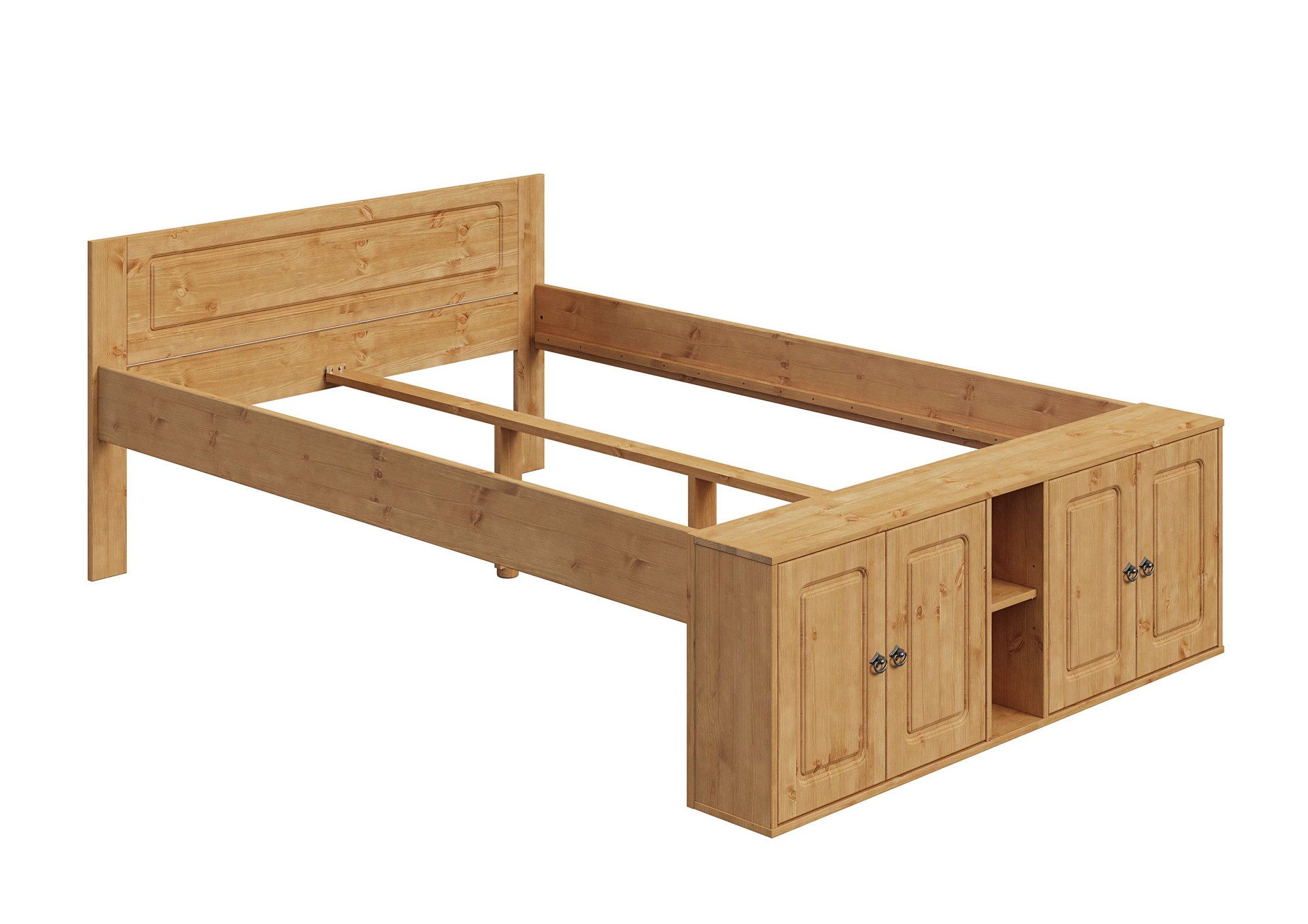 OTTO home Massivholzbett Paula, mit Türen und Ablage, Schublade optional, Landhausstil (B/T/H: 148,8/224,4/82 cm), Massive Kiefer, extra viel Stauraum im Fußteil, FSC®-zertifiziert