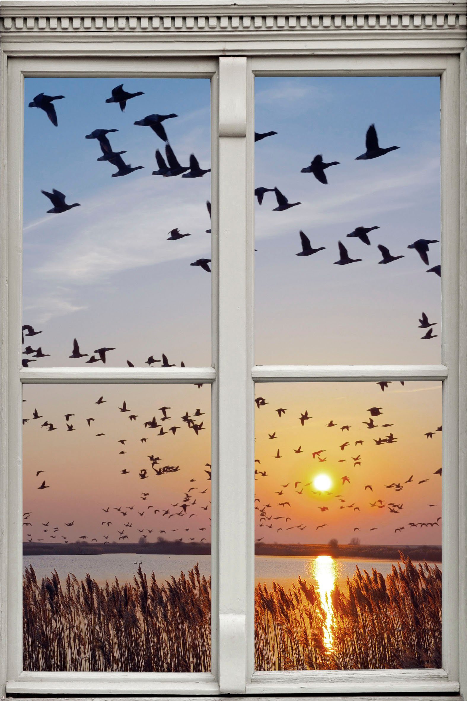 queence Wandsticker Vogelschwarm, Wandsticker, Wandbild, selbstklebend, 3D, Fenster