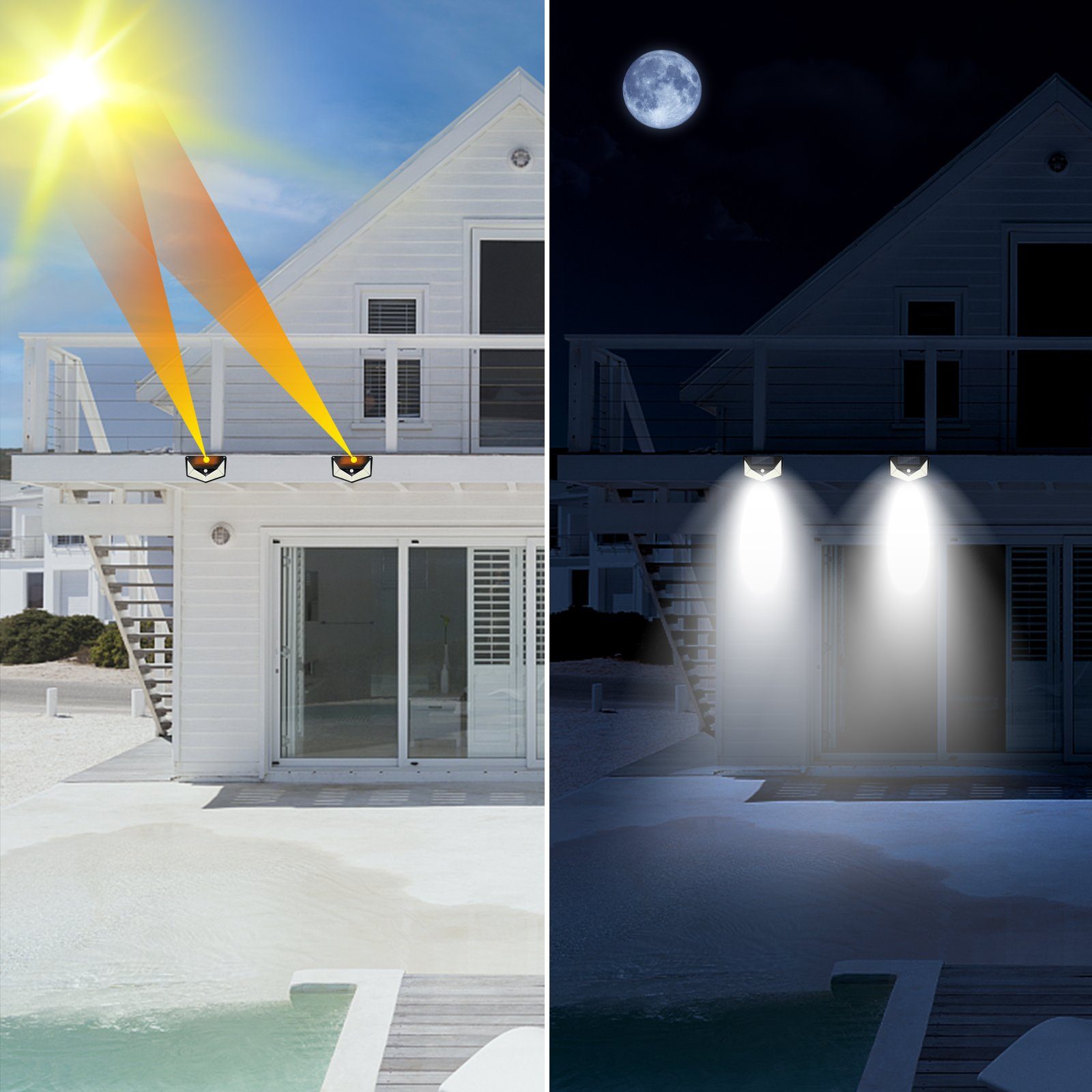Solarstrahler Außenleuchte IP65 220pcs LED Außen-Wandleuchte SunJas Gartenlampe LED, LTBGD220, Solarleuchte