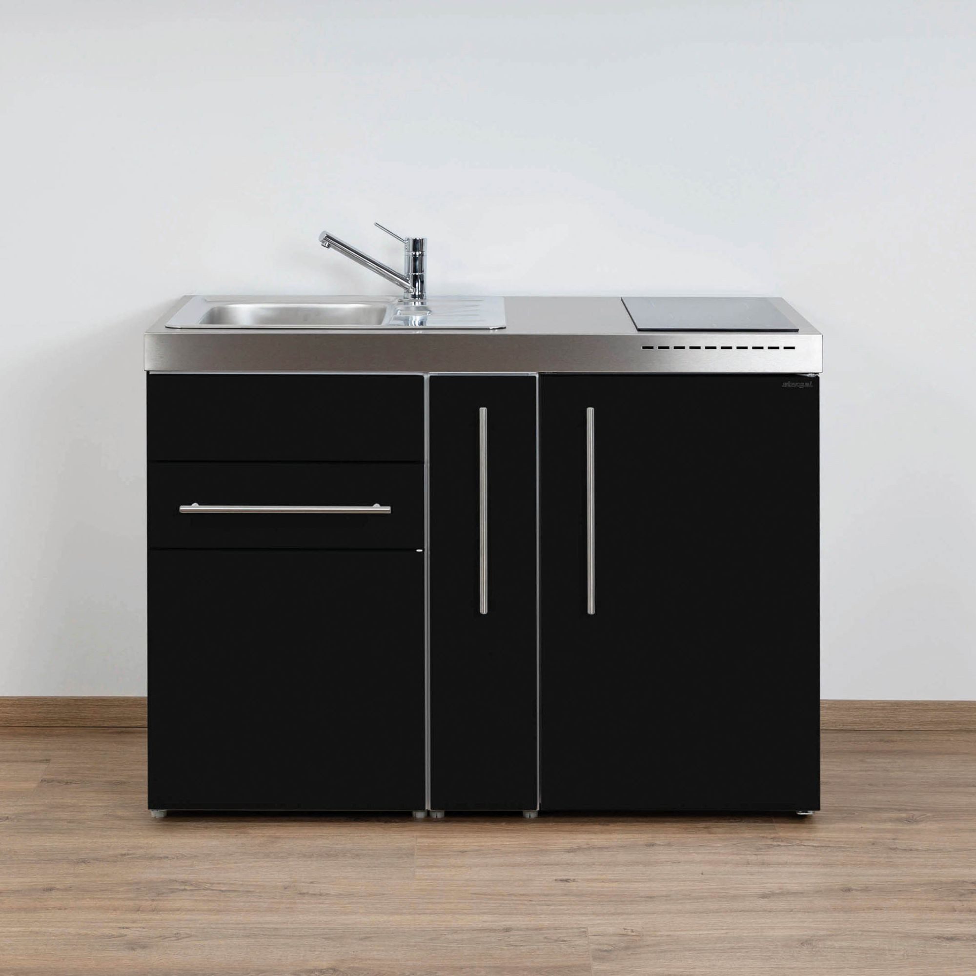 Stengel Кухніzeile 120 cm Premiumline MP 120 A Singleküche mit E-Geräten, Кухніblock mit Spüle, E-Geräten: Kühlschrank, Induktionskochfeld