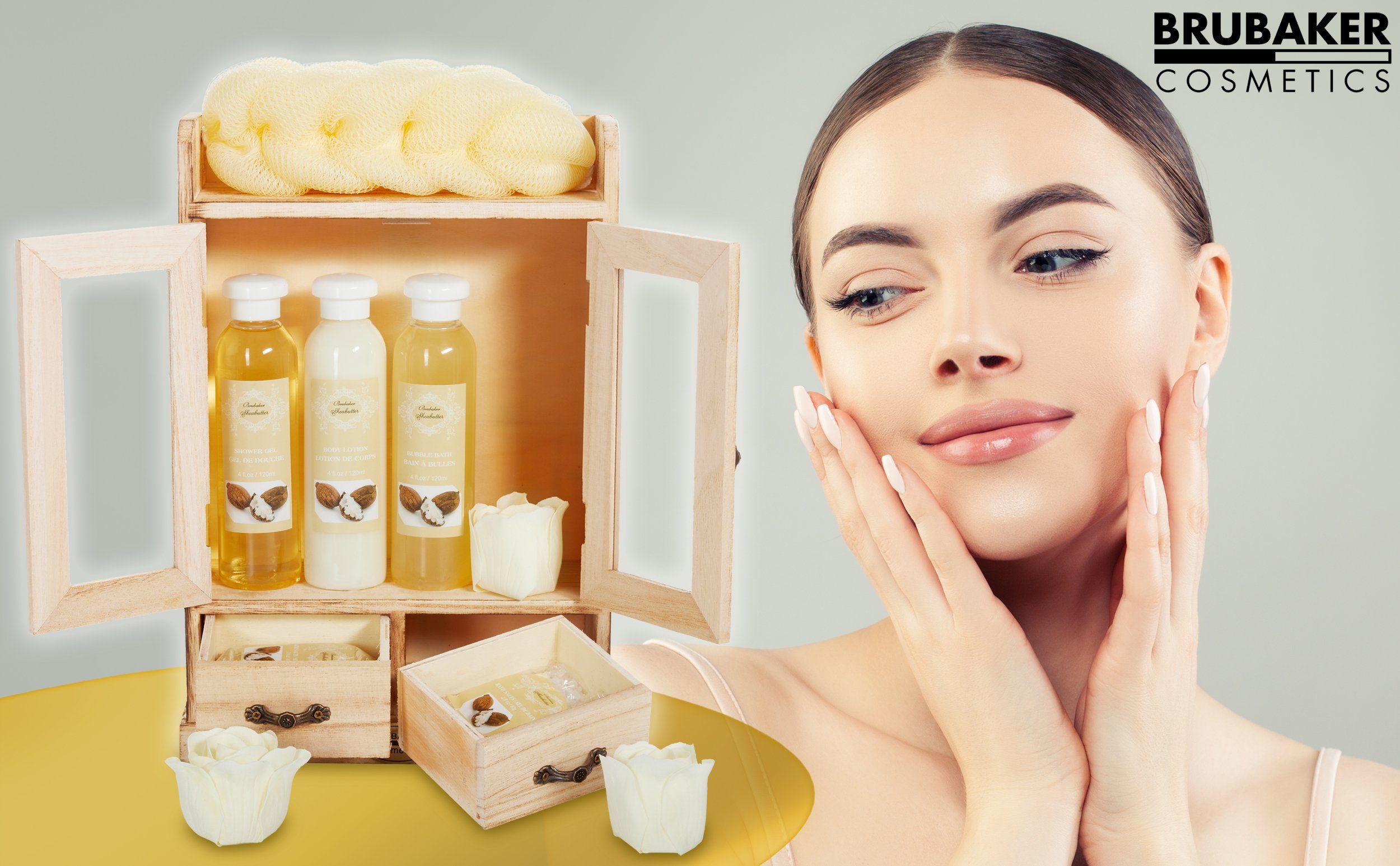 BRUBAKER Pflege-Geschenkset 2 in 1 Pflegeset Sheabutter & Aloe Vera - Wellness Set, 15-tlg., Damen Dusch- und Badeset - Frauen Beauty Geschenkset mit Dekoration