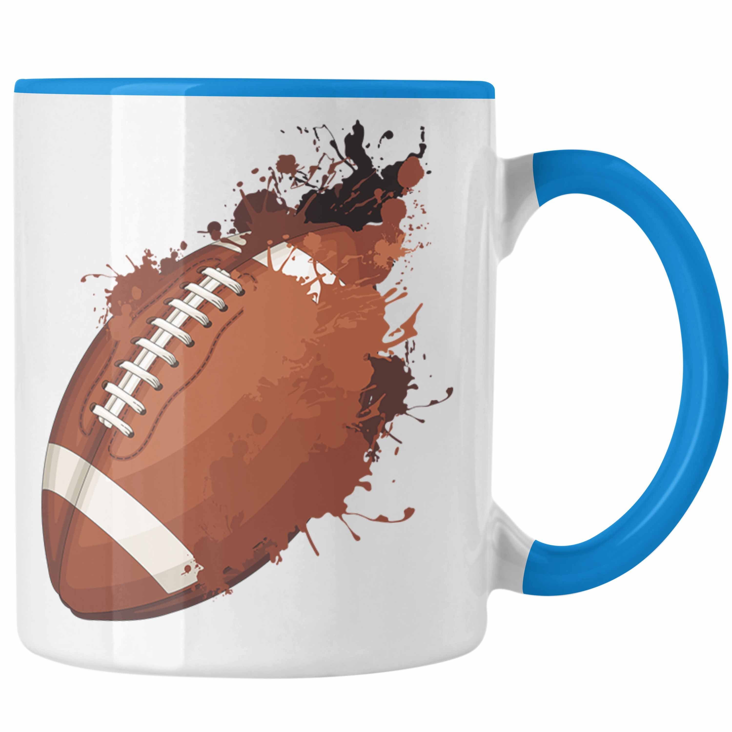 Trendation Tasse American Football Tasse Geschenk Football-Spieler Geschenkidee Grafik Blau