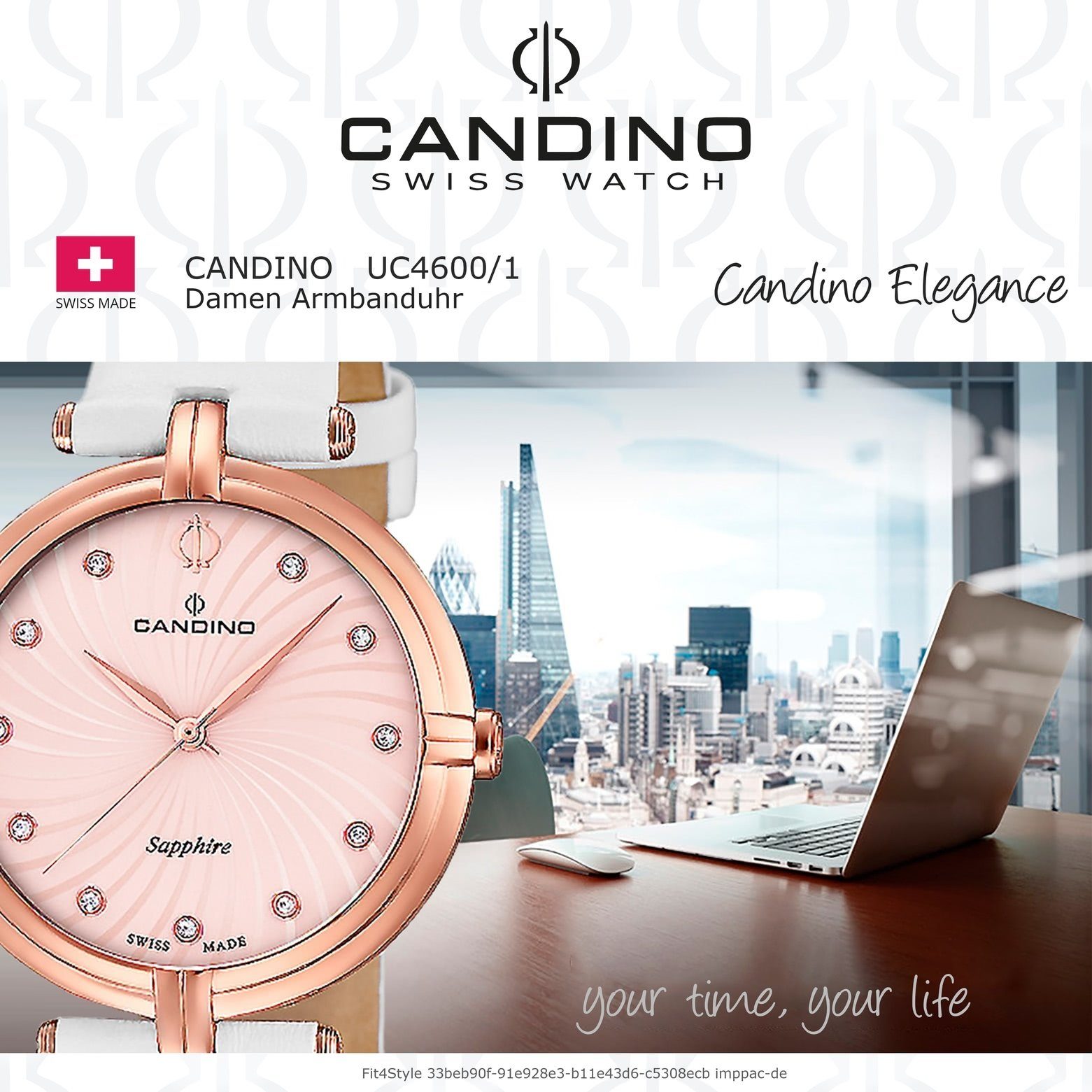 Candino Quarzuhr Candino Damenuhr Elegance Damen Edelstahlarmband rund, C4600/1, Armbanduhr weiß