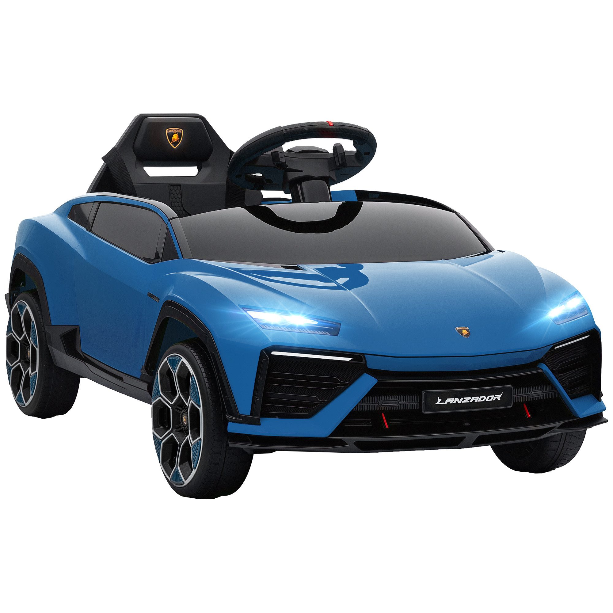 AIYAPLAY Elektro-Kinderauto 12V Lamborghini mit 2,4G Fernbedienung, USB/MP3-Anschluss, Belastbarkeit 25 kg, (1-tlg), mit Hupe, LED, Musik, Sanftstart, für 3–6 Jahre Kinder, Blau