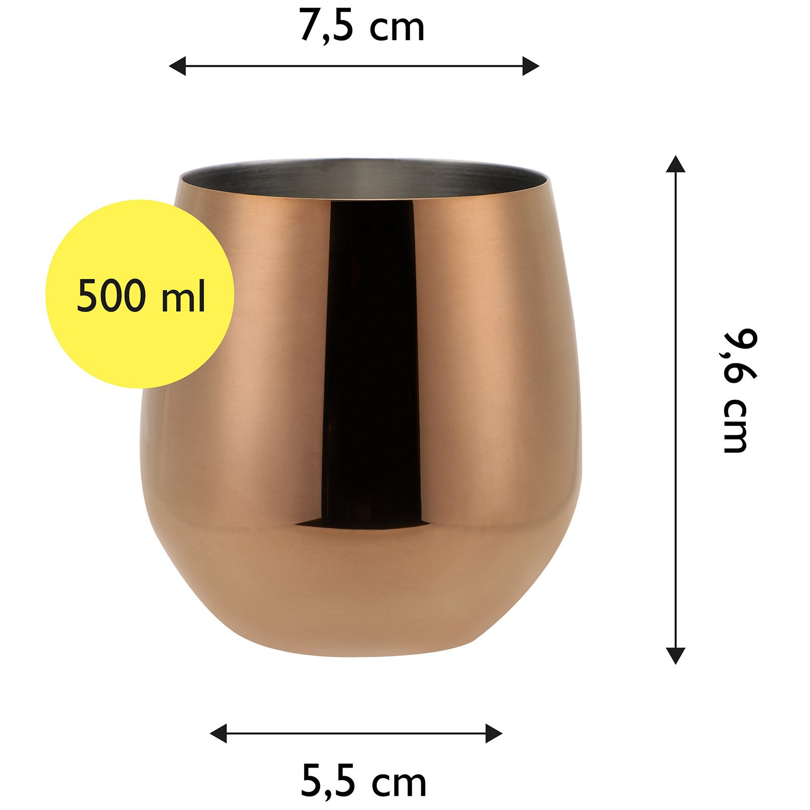 ECHTWERK Glas Wein & Wasserkelch 6-tlg, 6-tlg., Edelstahl, Trinkbecher aus Edelstahl, unzerbrechlich, bruchsicher, 500 ml
