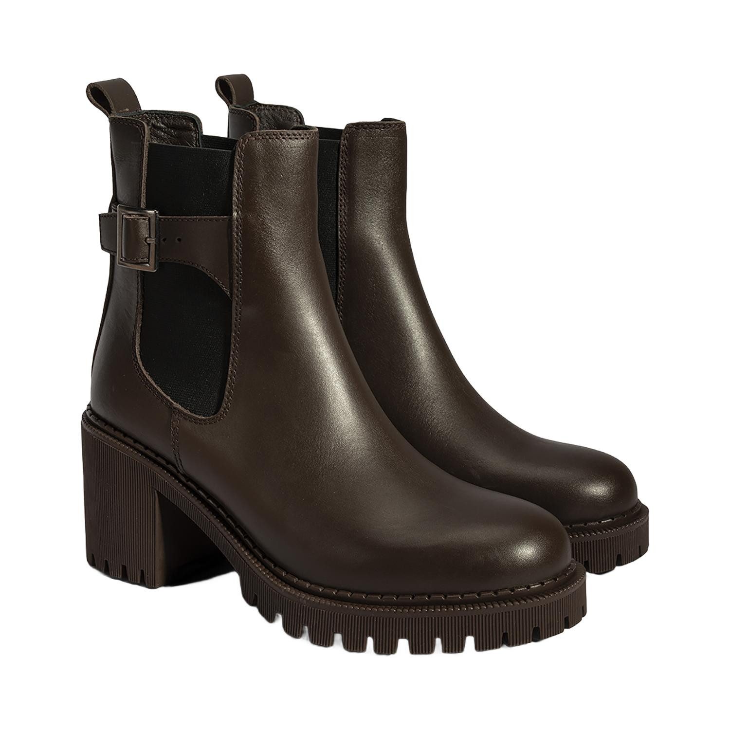 Desa Damen-Ankle-Boots aus Leder – Flacher Absatz, elastische Schnürsenkel Stiefel