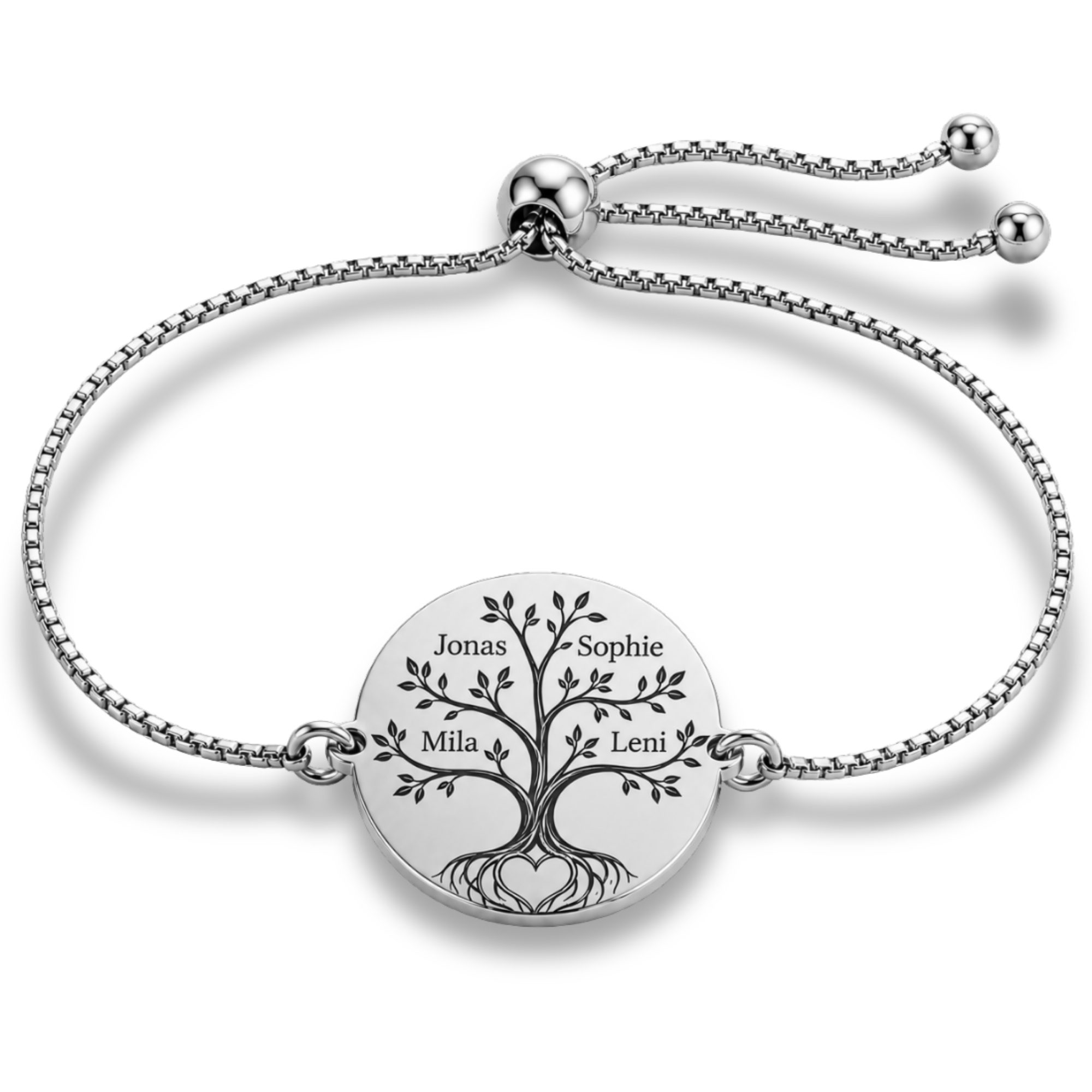BS Schmuckdesign Armband mit Gravur Personalisiertes Familienarmband mit Lebensbaum Gravur Namen für Damen (1-tlg., personalisiert)