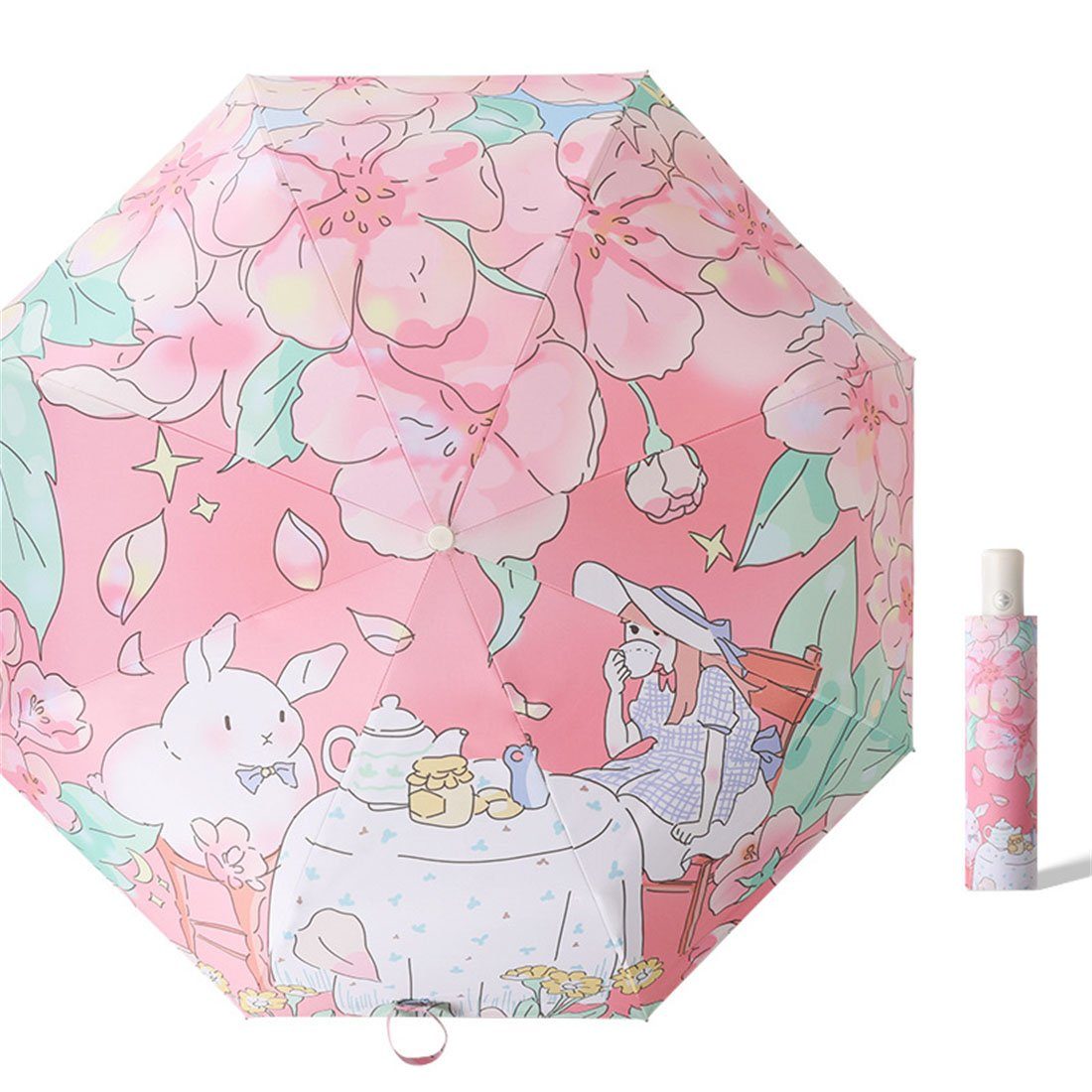 YOOdy~ Taschenregenschirm UV-Schutzschirm winzig klein für unterwegs sonnenschirm Taschenschirme Kirschblütenteeparty