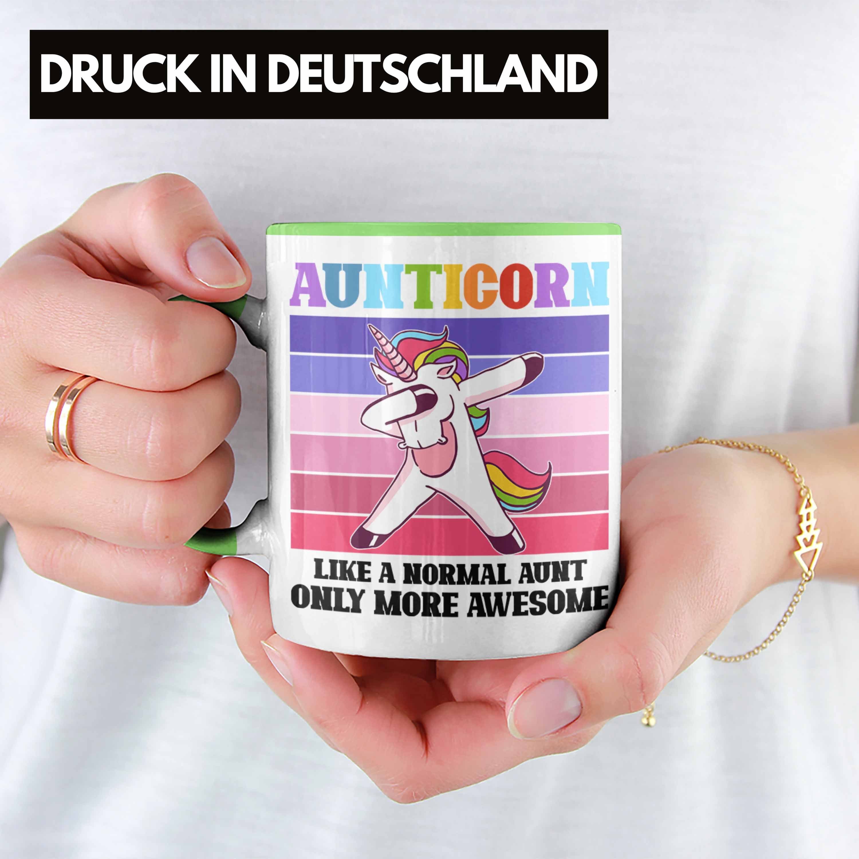 Trendation Tasse Trendation - Geschenkidee Tante Lustiger Tasse Tante Geschenk Grün Beste Spruch für Aunticorn