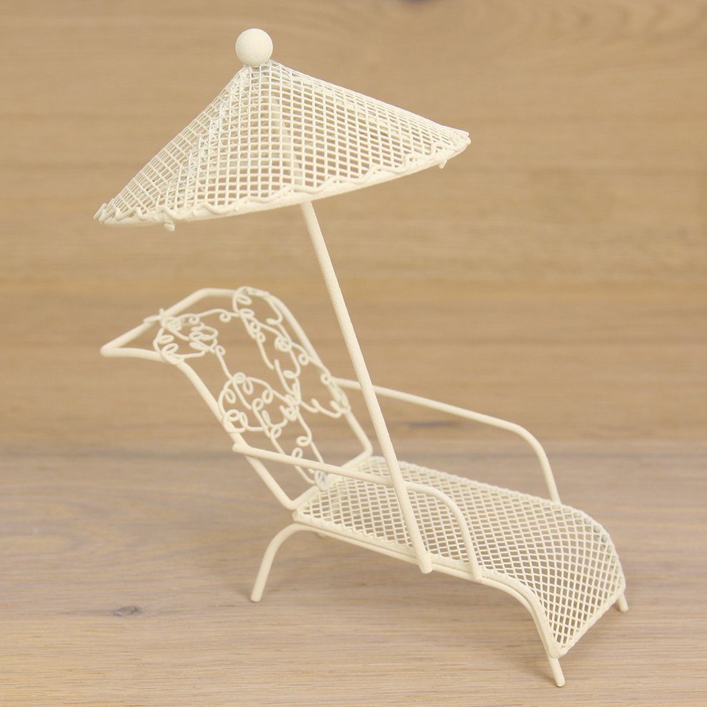 dekoprojekt Dekofigur Minigarten Relaxliege mit Schirm mini, weiß 9 cm