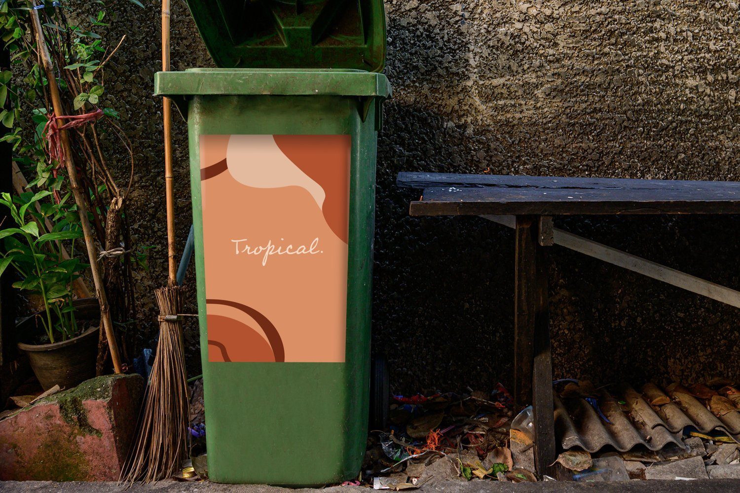 Container, St), - Mülleimer-aufkleber, Abfalbehälter (1 Mülltonne, Wandsticker Tropisch Zitat Sommer - MuchoWow Sticker,