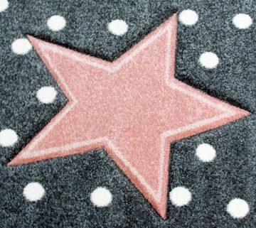 Kinderteppich Kinderteppich Spielteppich Babyteppich Mädchen runder Teppich mit Stern rosa creme grau, Carpetia, rund, Höhe: 13 mm