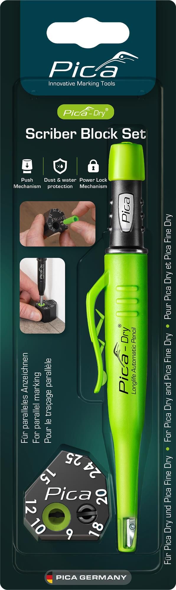 Marker Pica Dry Longlife Automatic Pencil Tieflochmarker + Scriber Block