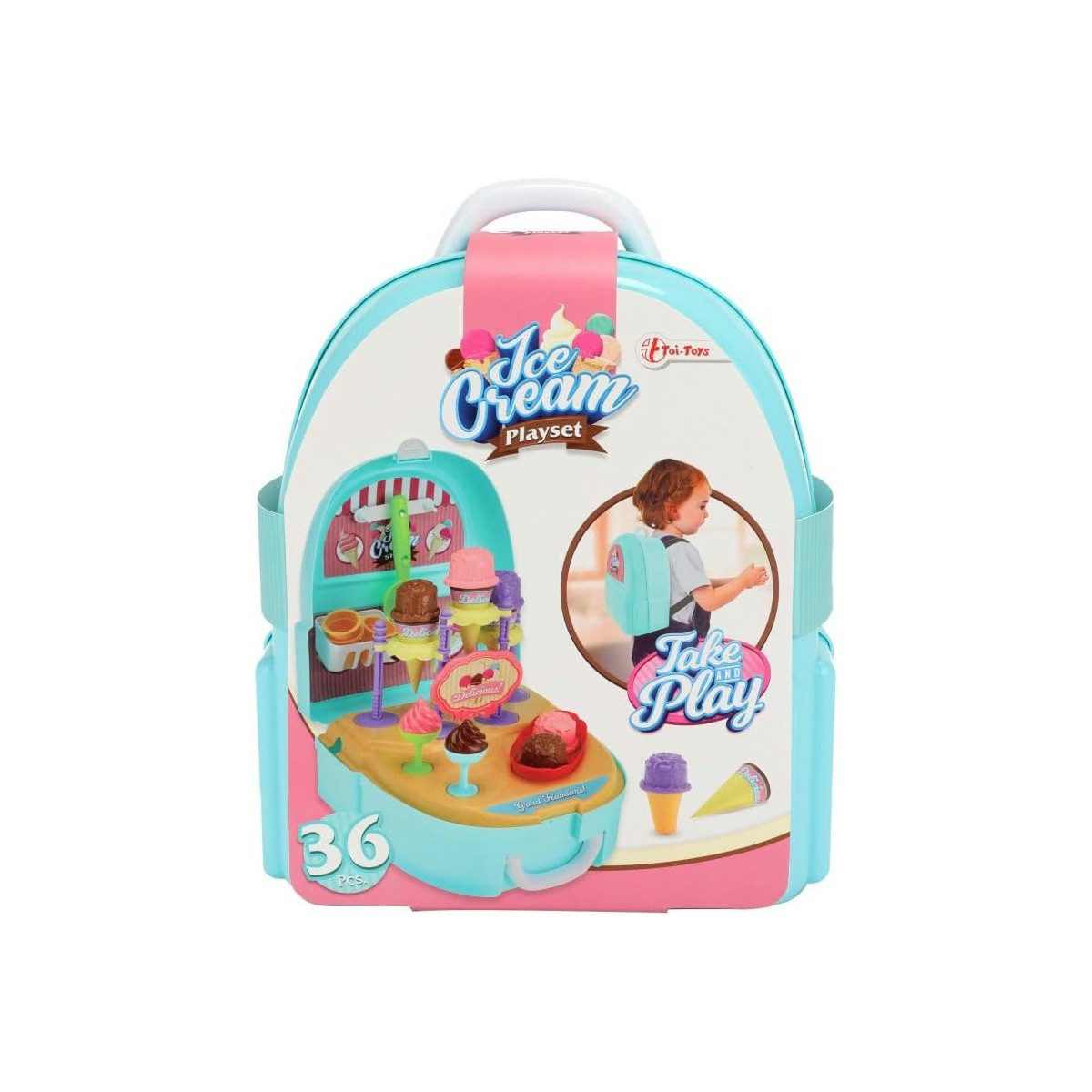 Toi-Toys Kreativset Eis-Set im Rucksack mit Bechern, Kegeln & Zubehör