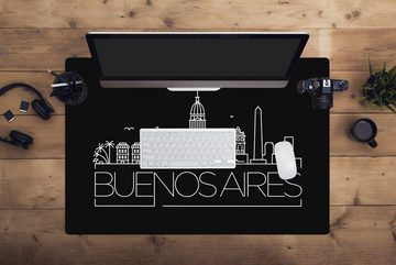 MuchoWow Gaming Mauspad Skyline von Buenos Aires" auf schwarzem Hintergrund (1-St), Büro für Tastatur und Maus, Mousepad Gaming, 90x60 cm, XXL, Großes