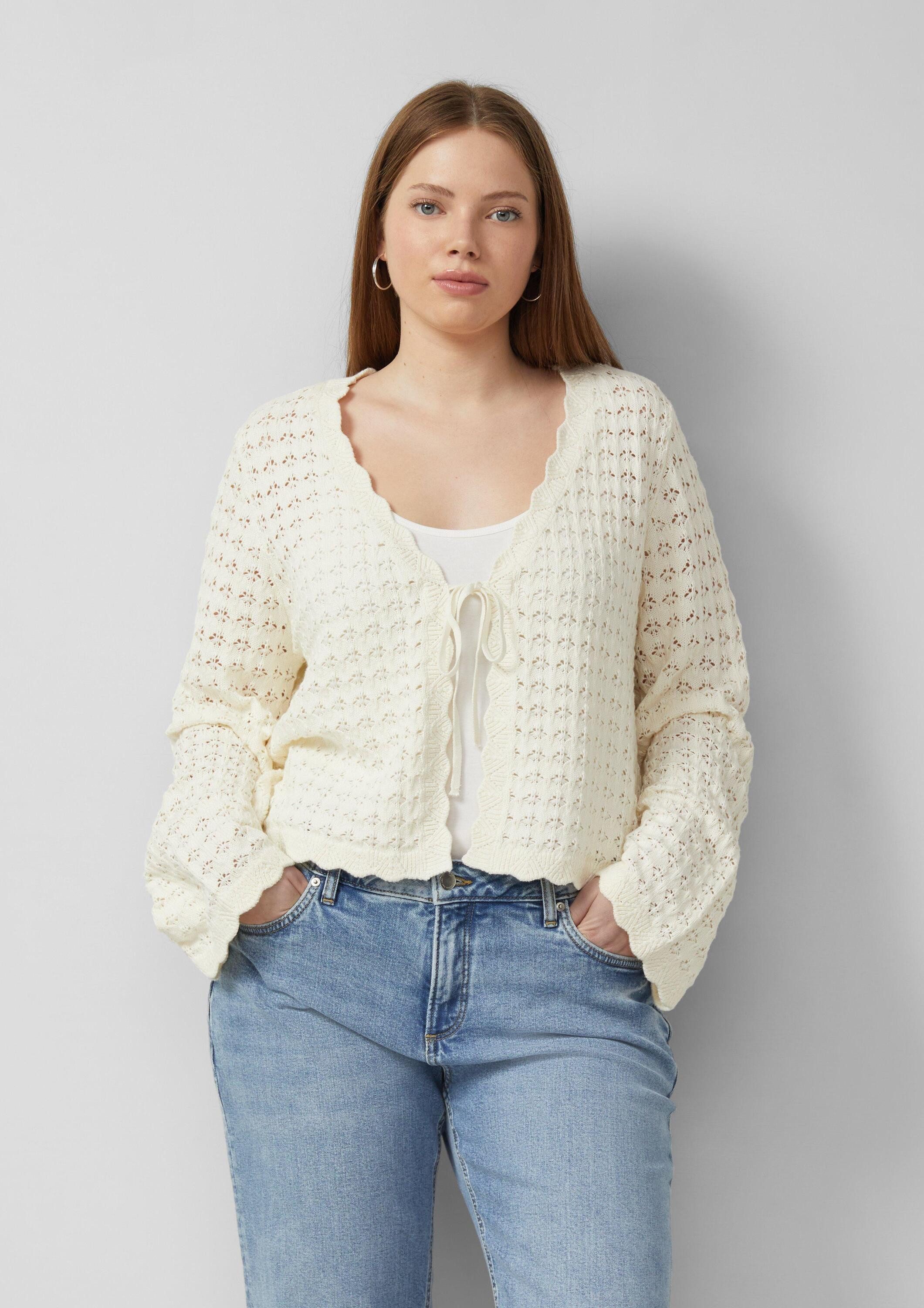 QS Cardigan Strickjacke Strickjacke mit Ajourmuster