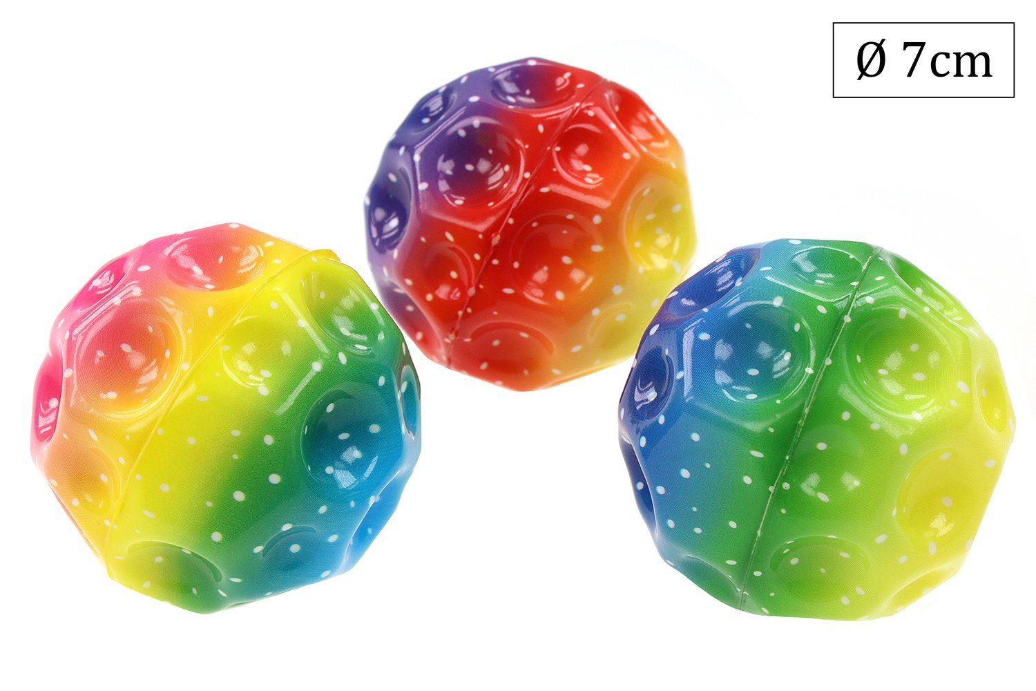 Spielball 3er Set Springball, Moonball in Regenbogenfarben Ø7cm