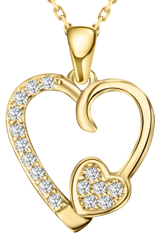Limana Herzkette Damen 925 Silber gold Halskette Geschenk für Frauen Freundin zart (Weihnachtsgeschenk Hochzeitstag Muttertag Partnerin, mit Schmuckdose Jahrestag Geburtstag Liebe), Schmuck für Ehefrau Mutter Valentinstag Weihnachten