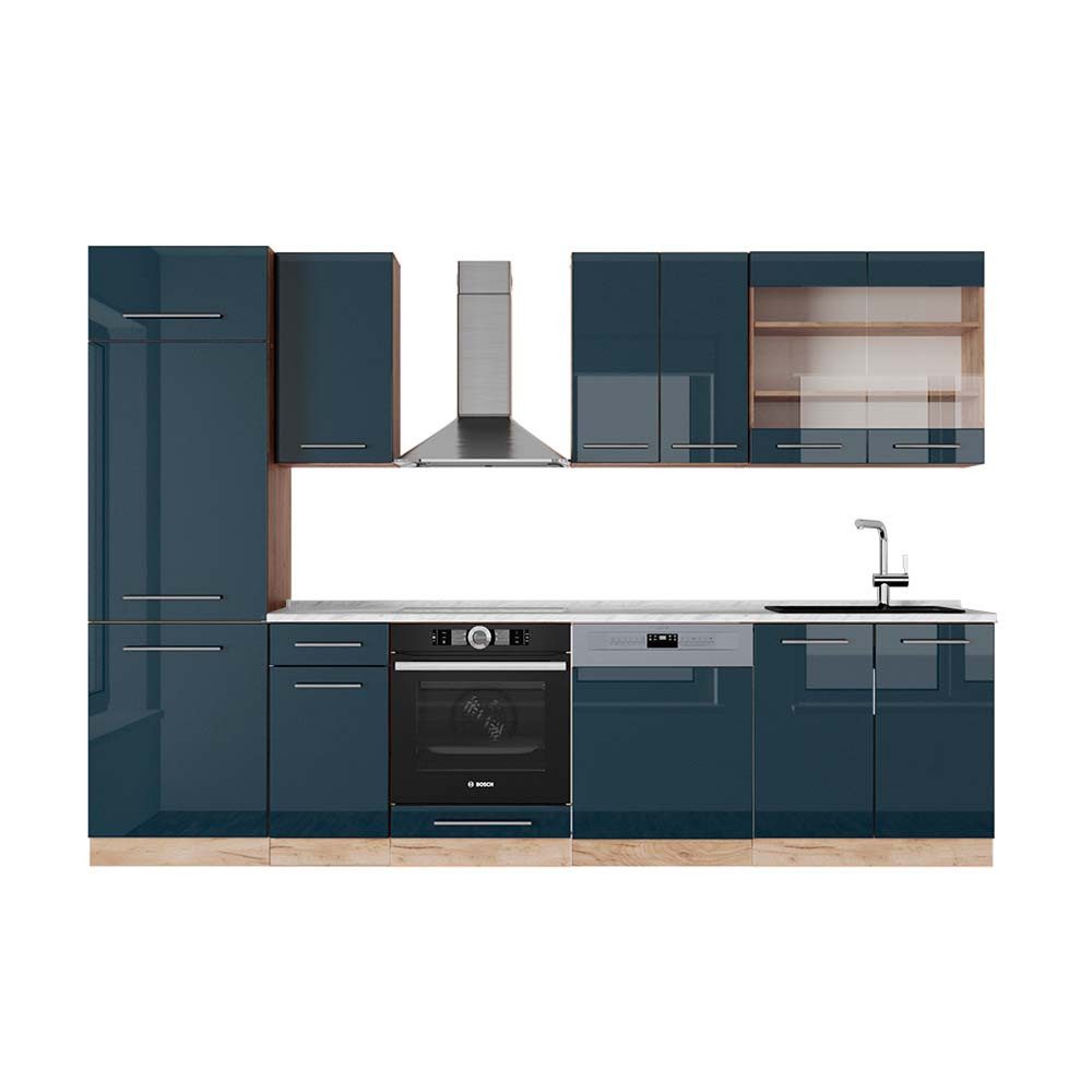 Vicco Küchenzeile Fame-Line, Dunkelblau Hochglanz/Goldkraft Eiche, günstig online kaufen