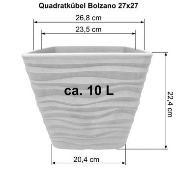 Heimwerkercenter Pflanzkübel MePla Blumentopf Quadratkübel Bolzano 27x27 cm, Grau, frost- und wetterfest aus UV-beständigem Kunststoff