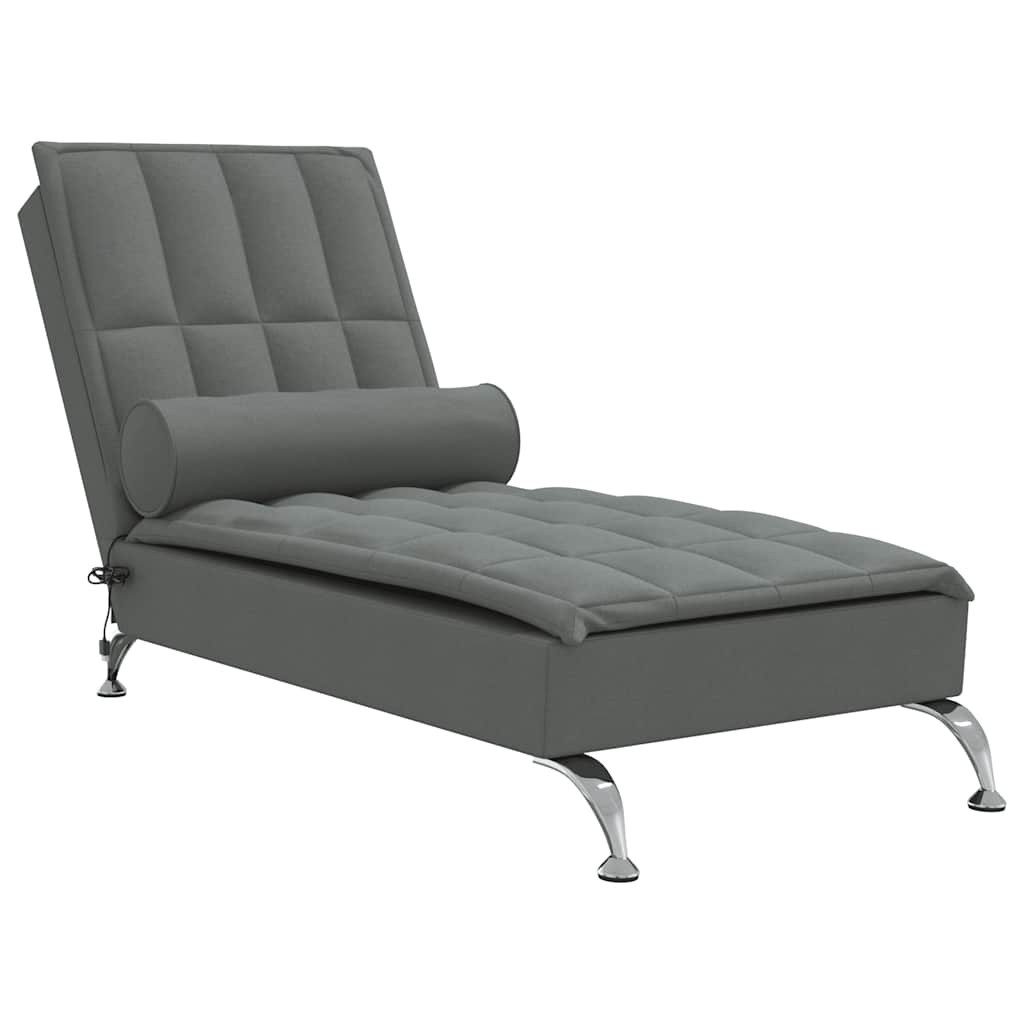 vidaXL Chaiselongue Massage-Chaiselongue mit Nackenrolle Dunkelgrau Stoff, 1 Teile