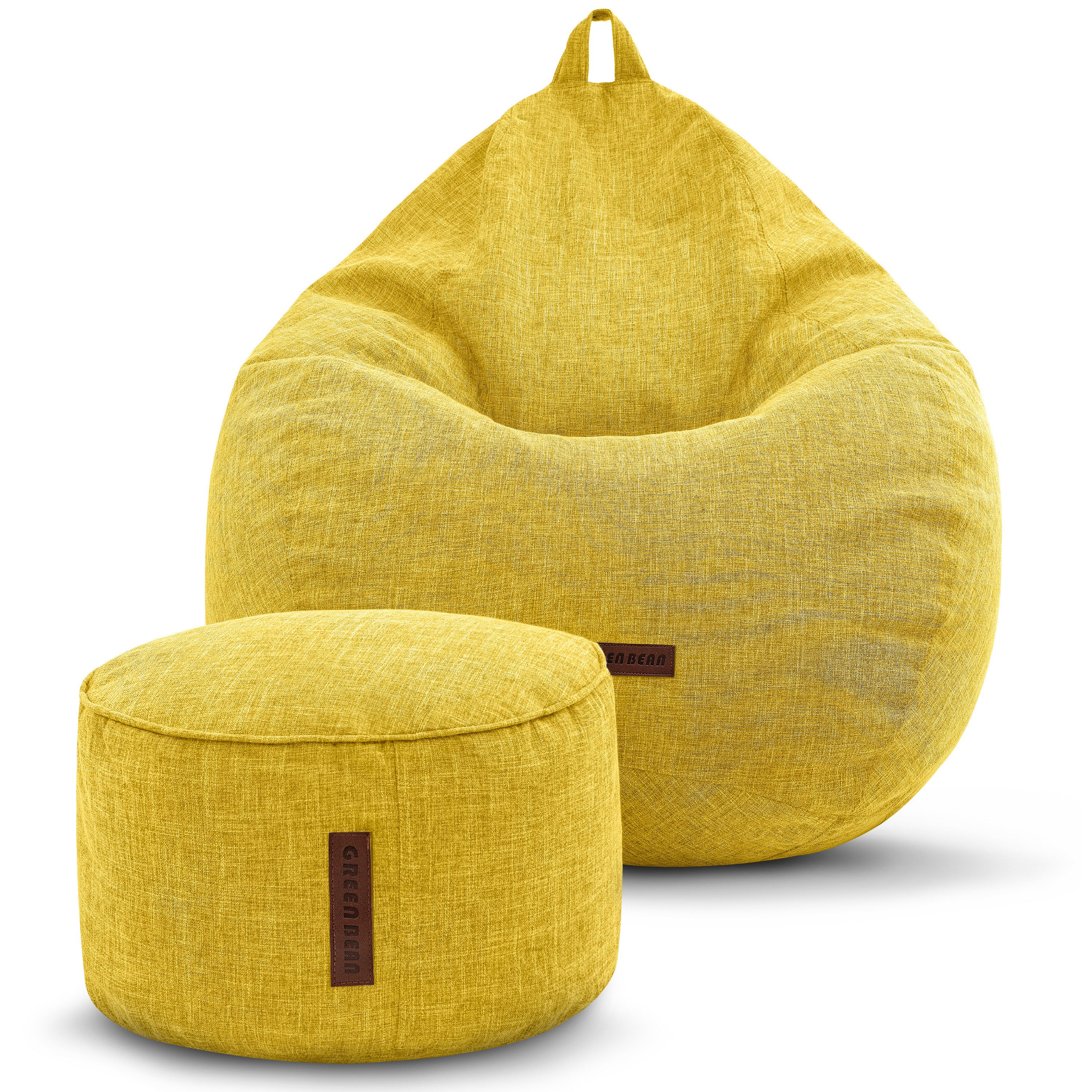 Green Bean Sitzsack Home-Linen (2er Set Indoor Sitzsack (80 x 90 x 50 cm) + Sitzpouf (25 x 45 cm) mit EPS-Perlen Füllung -, Fußhocker Fußkissen Sitz-pouf Bodenkissen Liegekissen), Sitzkissen Lounge Chair Sitzhocker Relax-Sessel Bean Bag