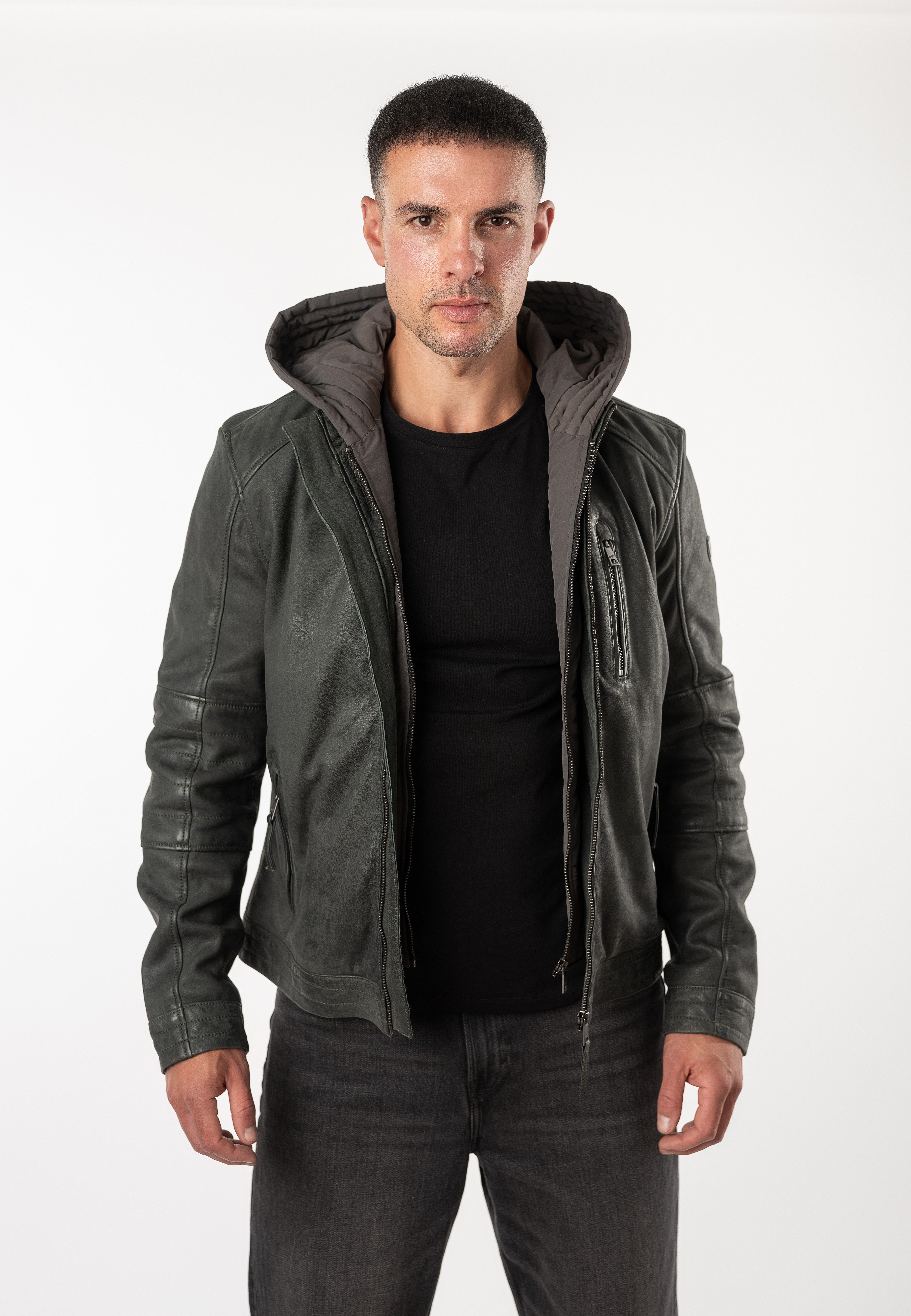 Mauritius Lederjacke MMBjanco (mauritiusHerren26) mit abnehmbarer Kapuze, Regular Fit