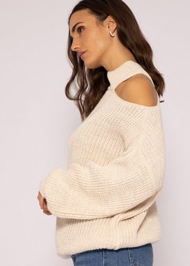 SASSYCLASSY Strickpullover Oversize Pullover Damen aus weichem Grobstrick Lässiger Strickpullover lang mit Cut-Out und Turtleneck, Made in Italy