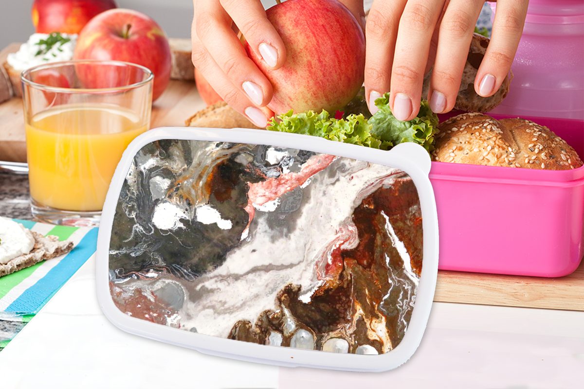MuchoWow Lunchbox Regenbogen - Erwachsene, Kunststoff Kinder, Kunststoff, Mädchen, (2-tlg), Snackbox, Brotbox Granit rosa für Brotdose Kristall, 