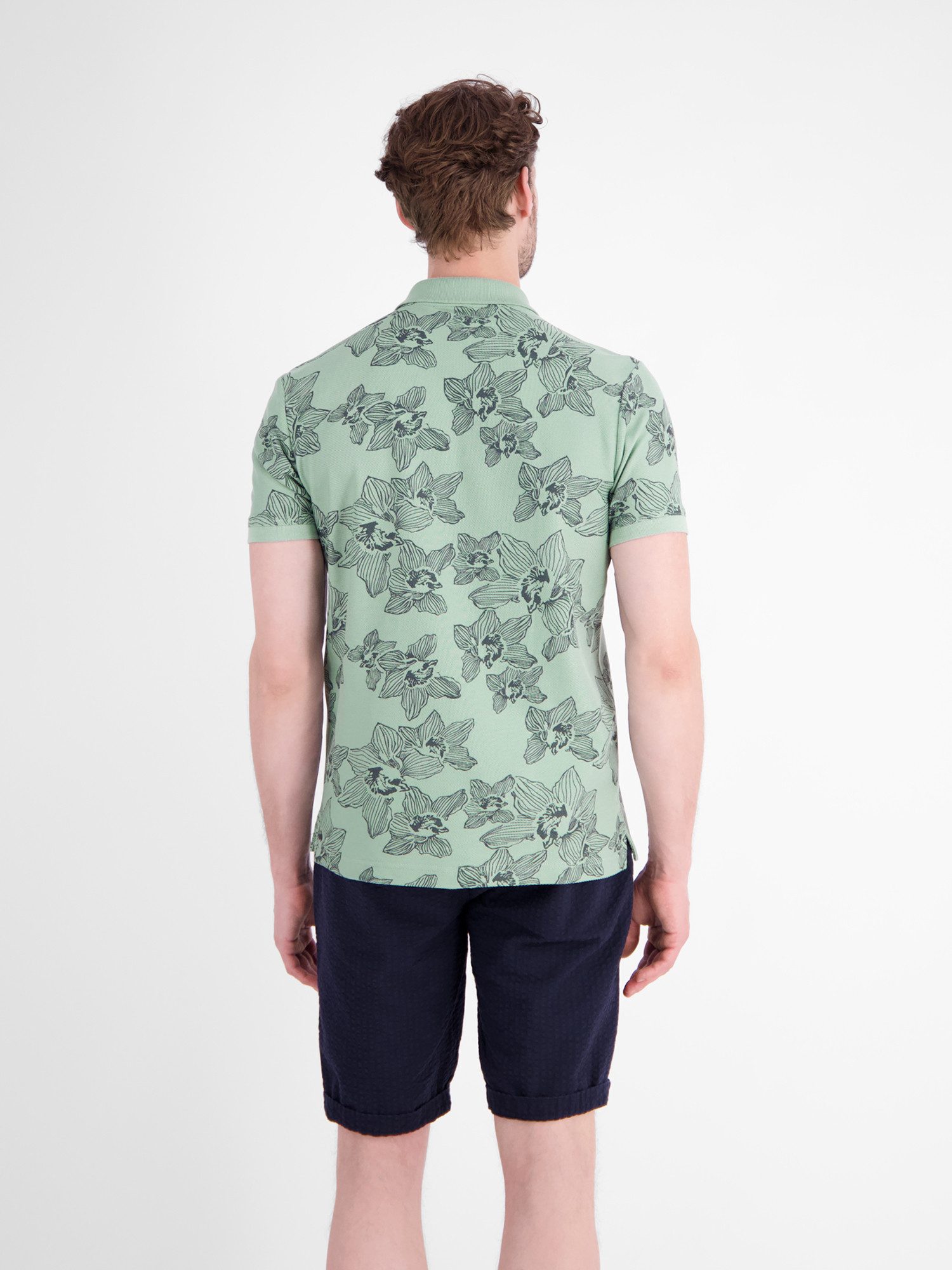 LERROS Poloshirt Poloshirt mit floralem Allover-Print und Flachstrickkragen