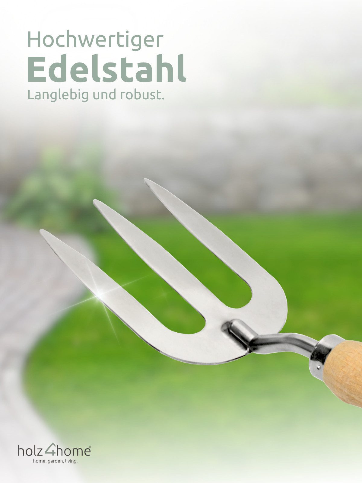 holz4home® Gartenpflege-Set Gartenwerkzeug Set 4-tlg. I Gartengeräte Unkrautstecher I Holzgriff, Werkzeugset Edelstahl & Holz