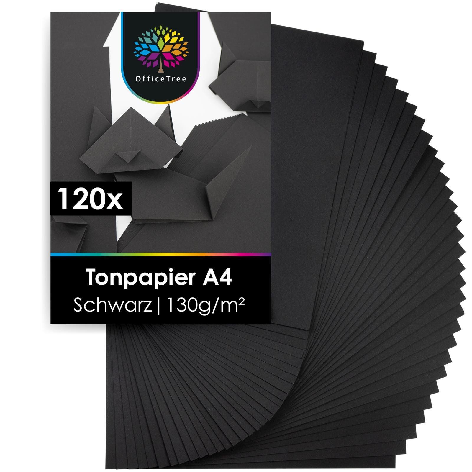 OfficeTree Transparentpapier OfficeTree 120 Blatt Bastelpapier schwarz - Tonpapier A4 130g/m²
