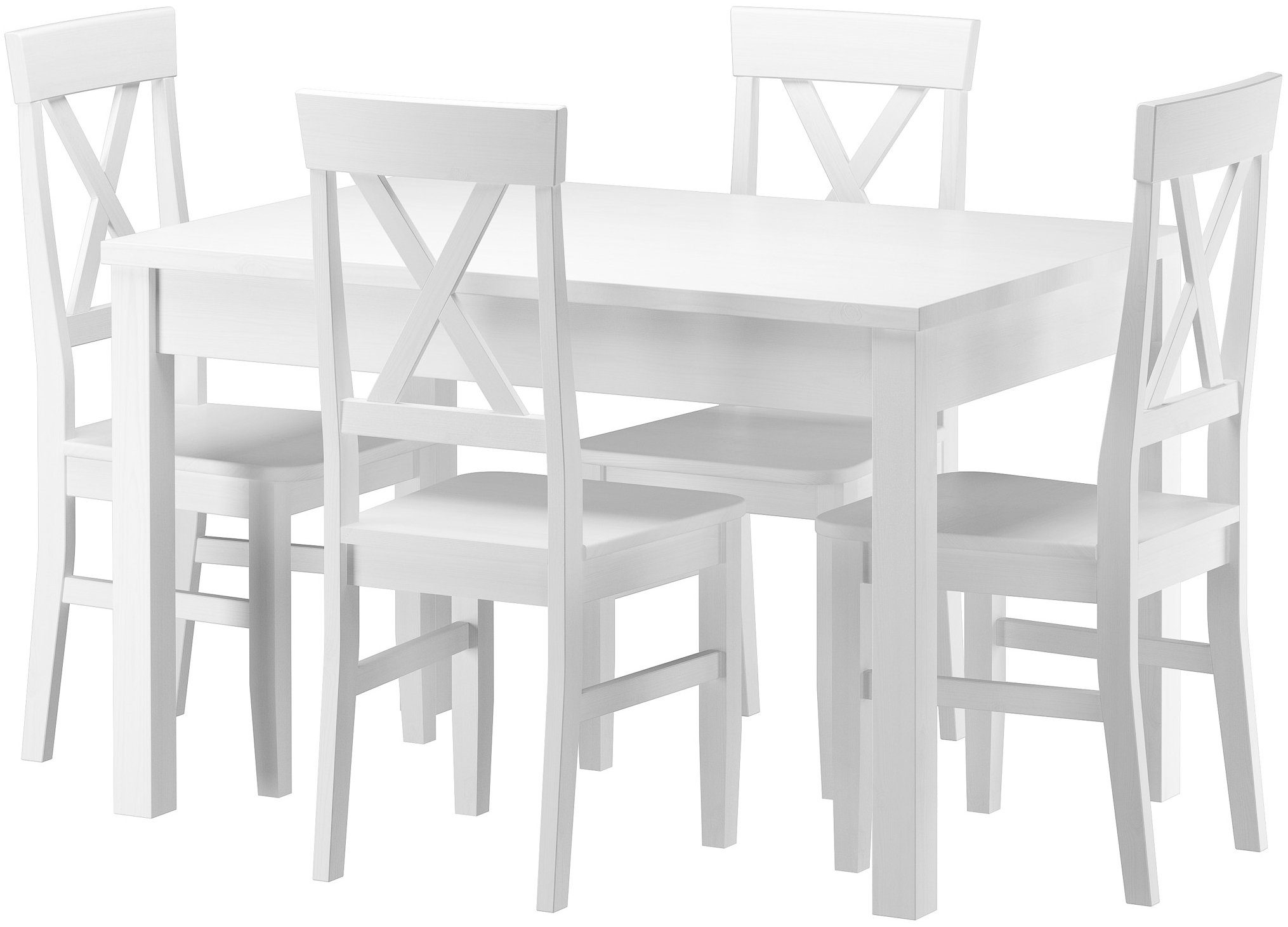 ERST-HOLZ Essgruppe Massivholz-Essgruppe mit Tisch und 4 Stühlen Kiefer waschweiß